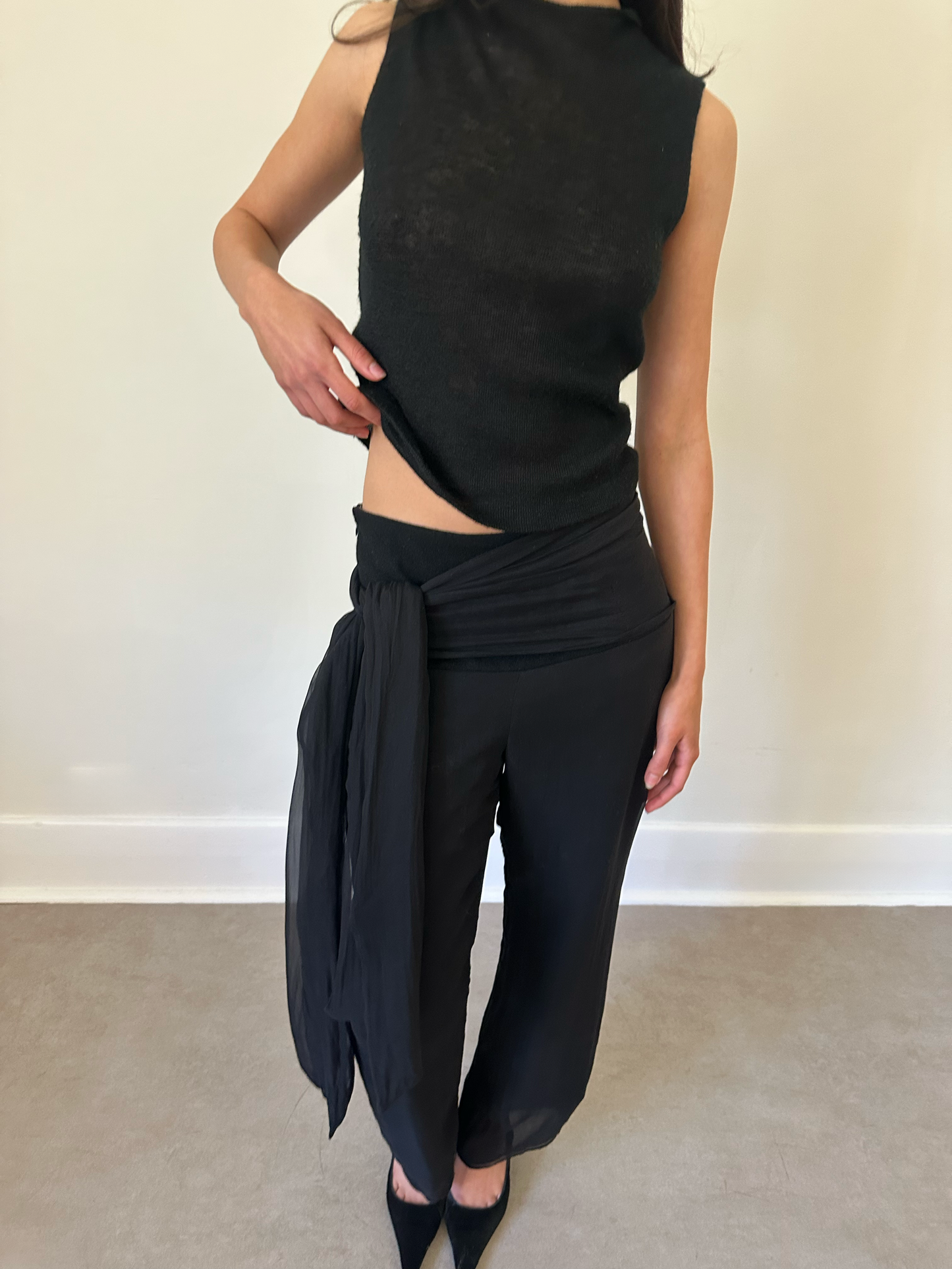 yohji yamamoto wool silk waist-tie pants