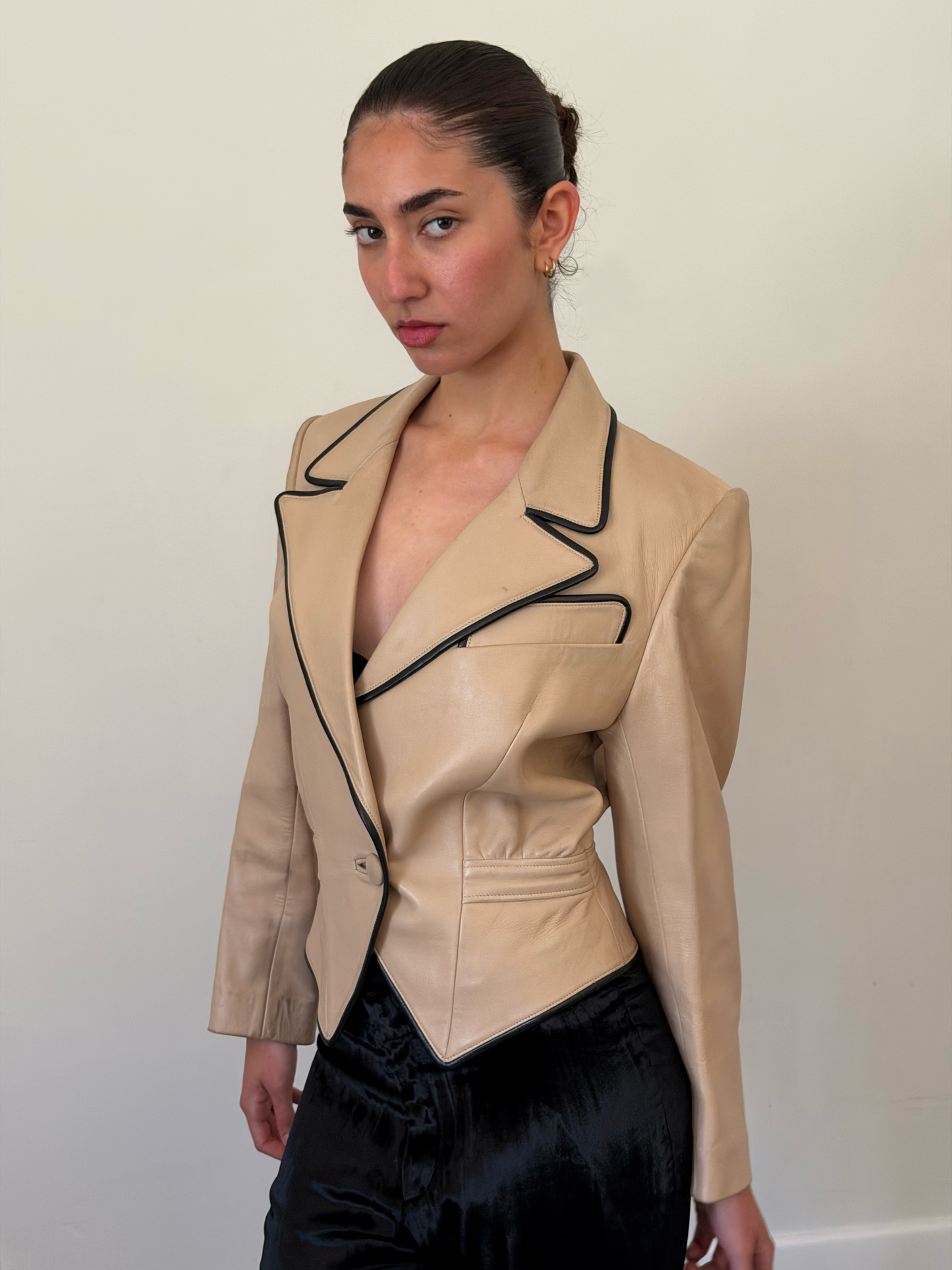 (rare) 90s jitrois beige leather jacket