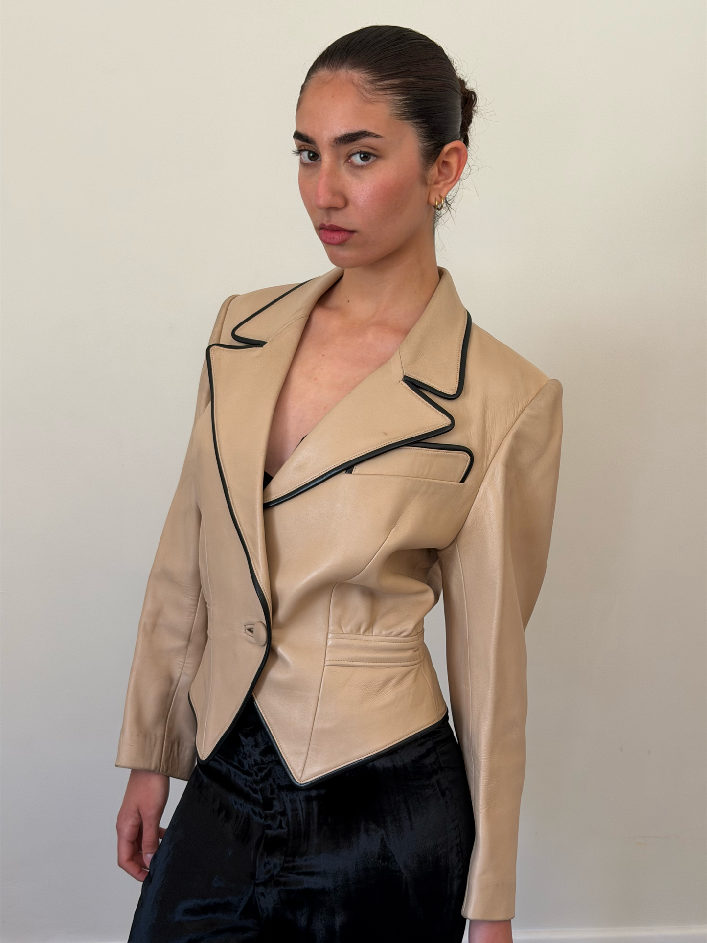 (rare) 90s jitrois beige leather jacket