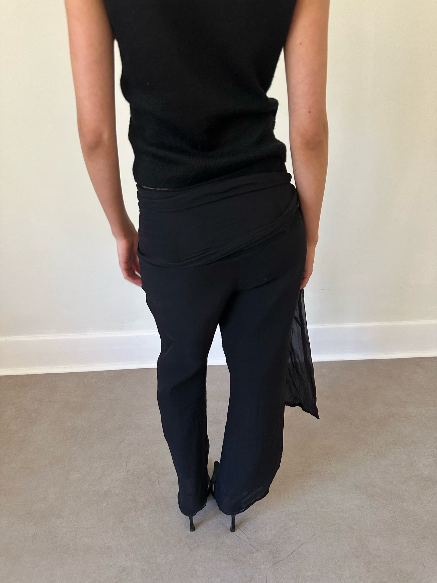 yohji yamamoto wool silk waist-tie pants