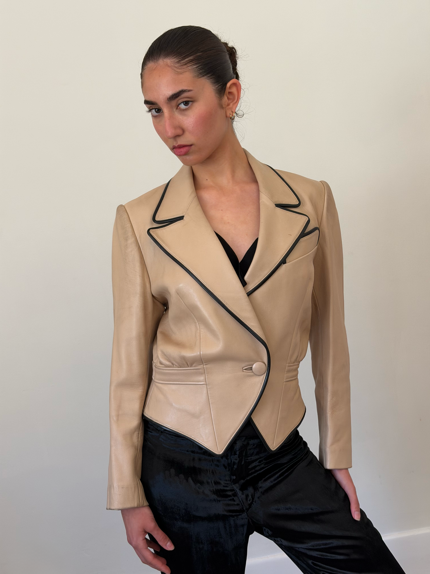 (rare) 90s jitrois beige leather jacket