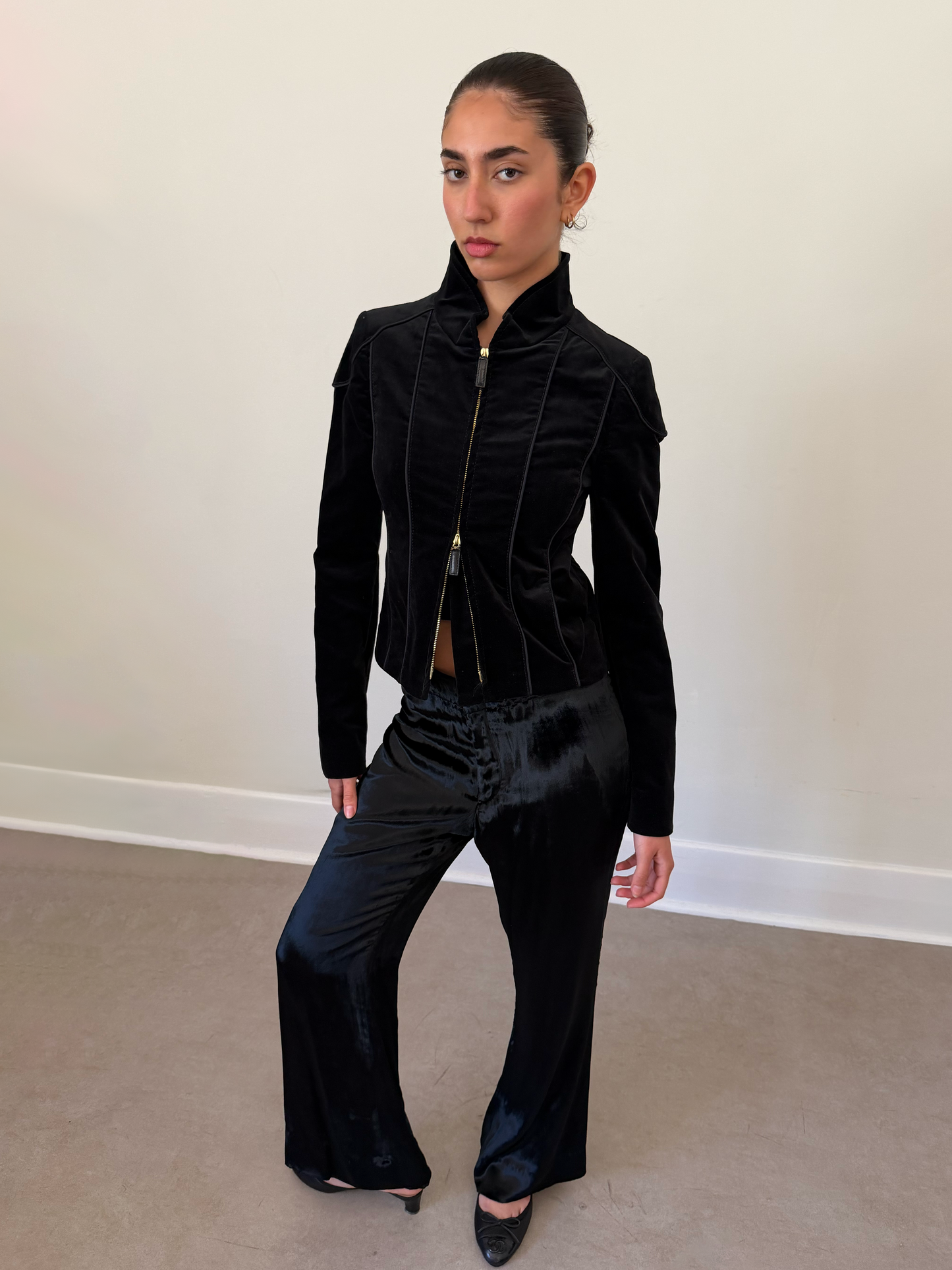 2000s gucci by tom ford black velour jacket