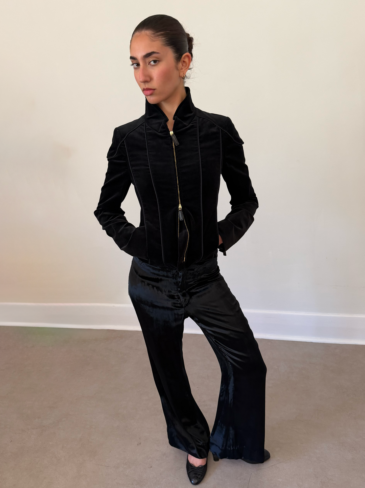 2000s gucci by tom ford black velour jacket