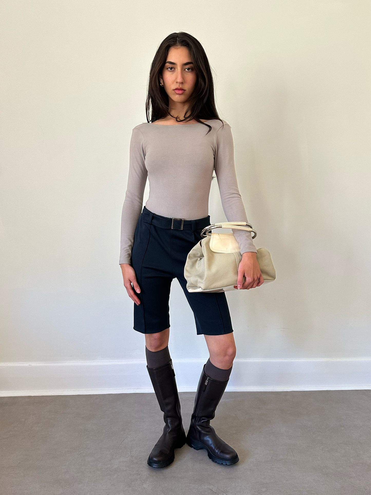 (rare) prada ss 2003 metal handle bag