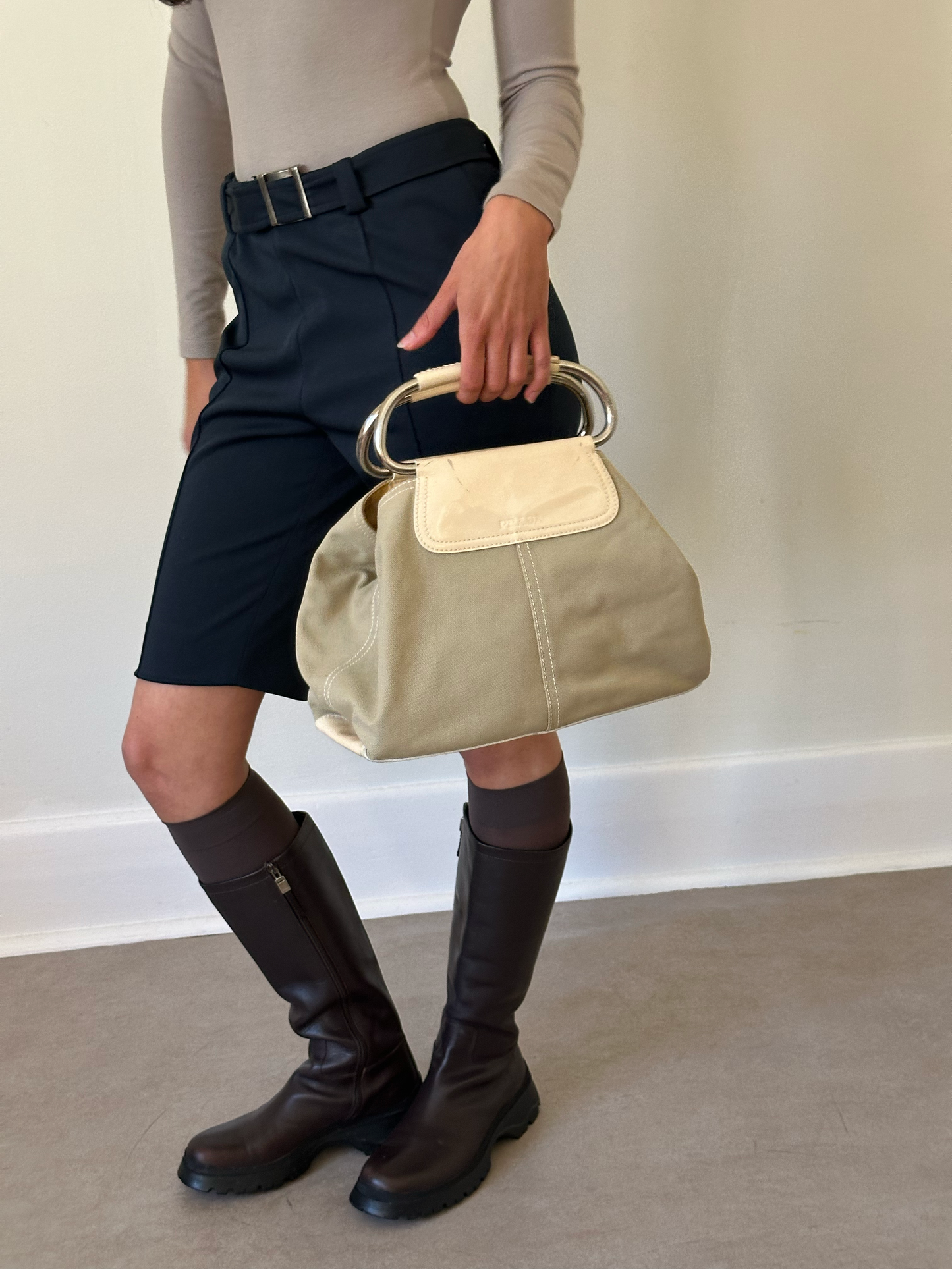 (rare) prada ss 2003 metal handle bag