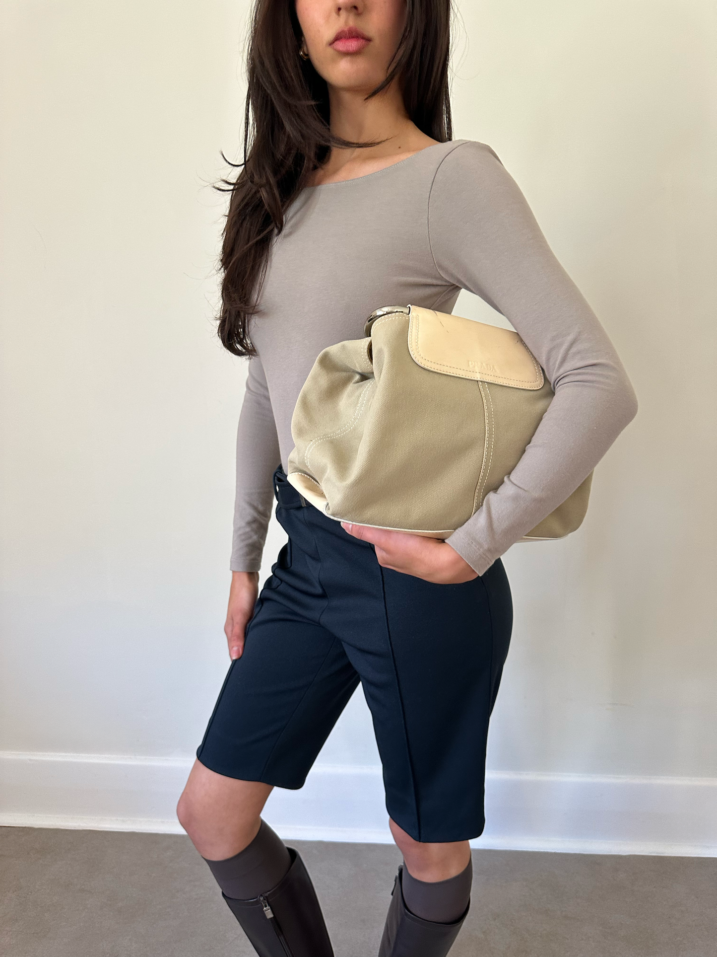 (rare) prada ss 2003 metal handle bag