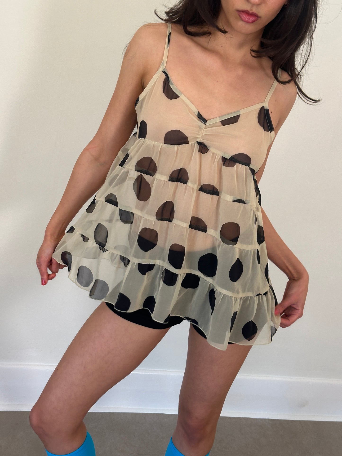 vintage sheer ivory polka dot cami