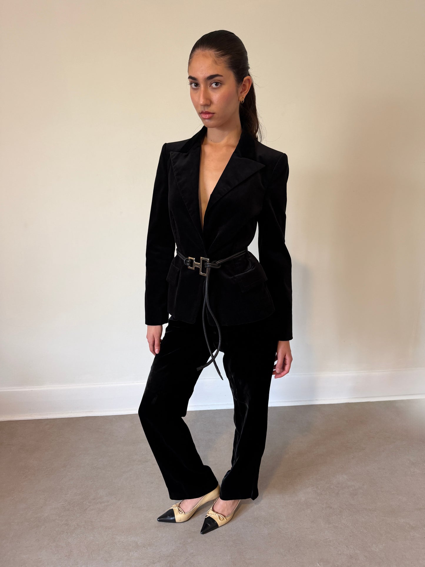 (rare) gucci fall 2004 leather strap velour jacket