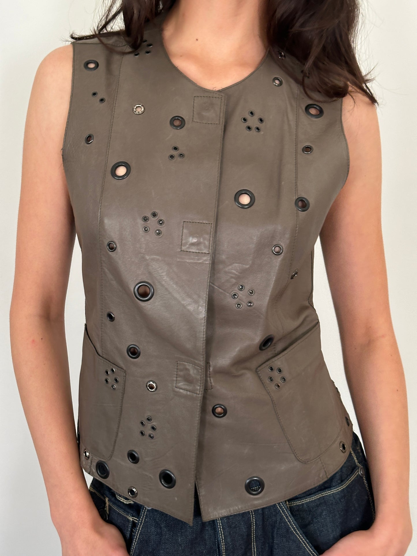 (early 2000s) sylvie schimmel khaki lamb leather vest