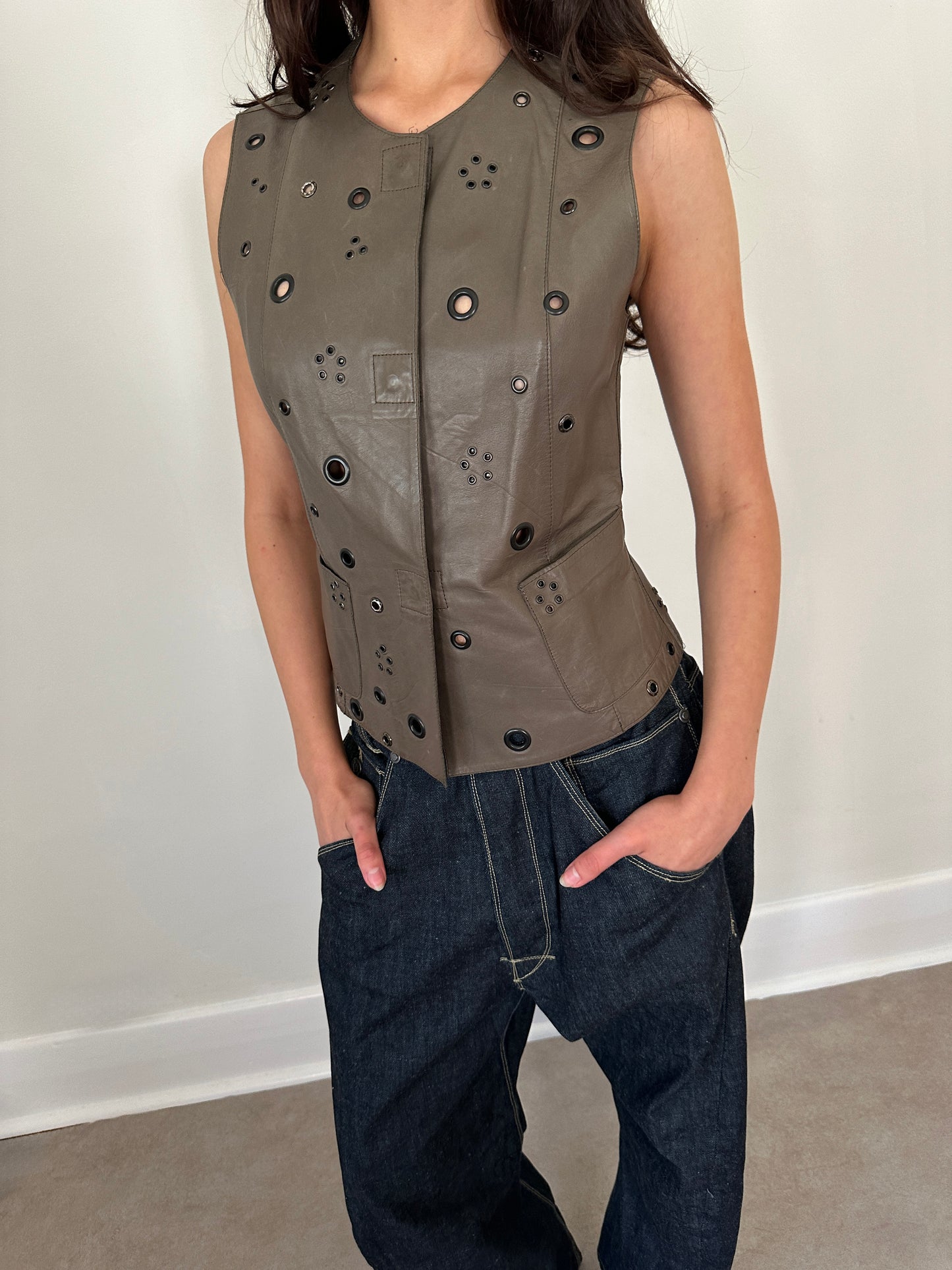 (early 2000s) sylvie schimmel khaki lamb leather vest