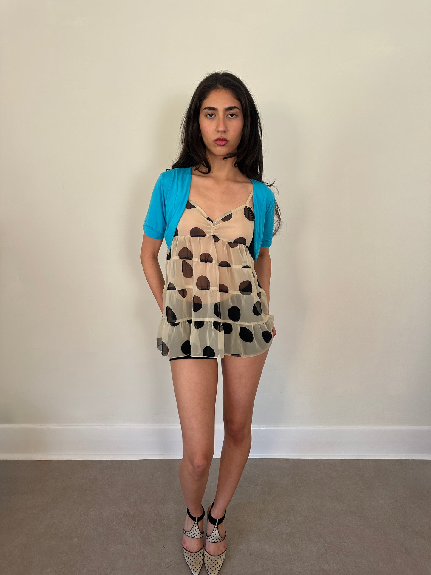 vintage sheer ivory polka dot cami