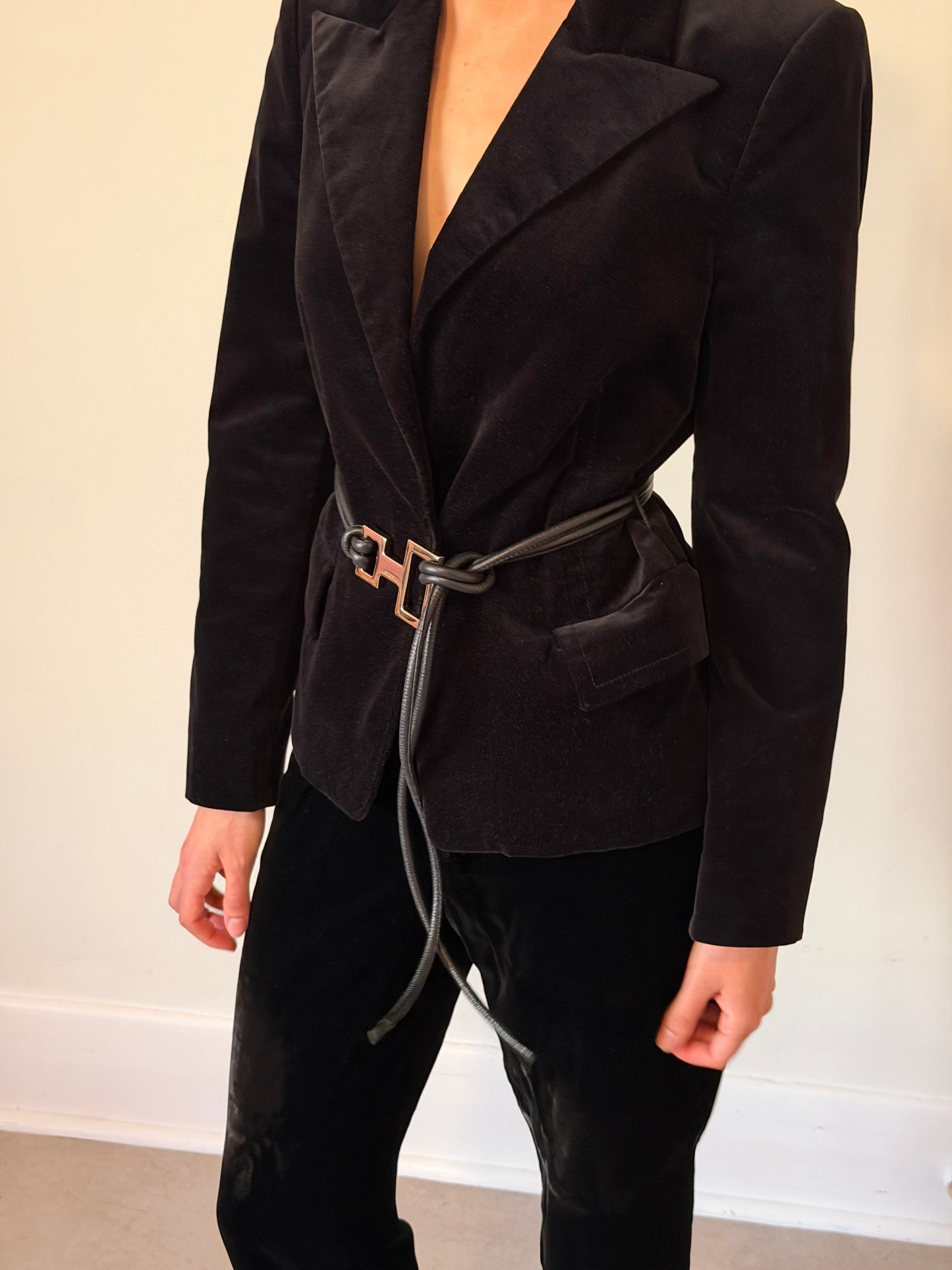 (rare) gucci fall 2004 leather strap velour jacket