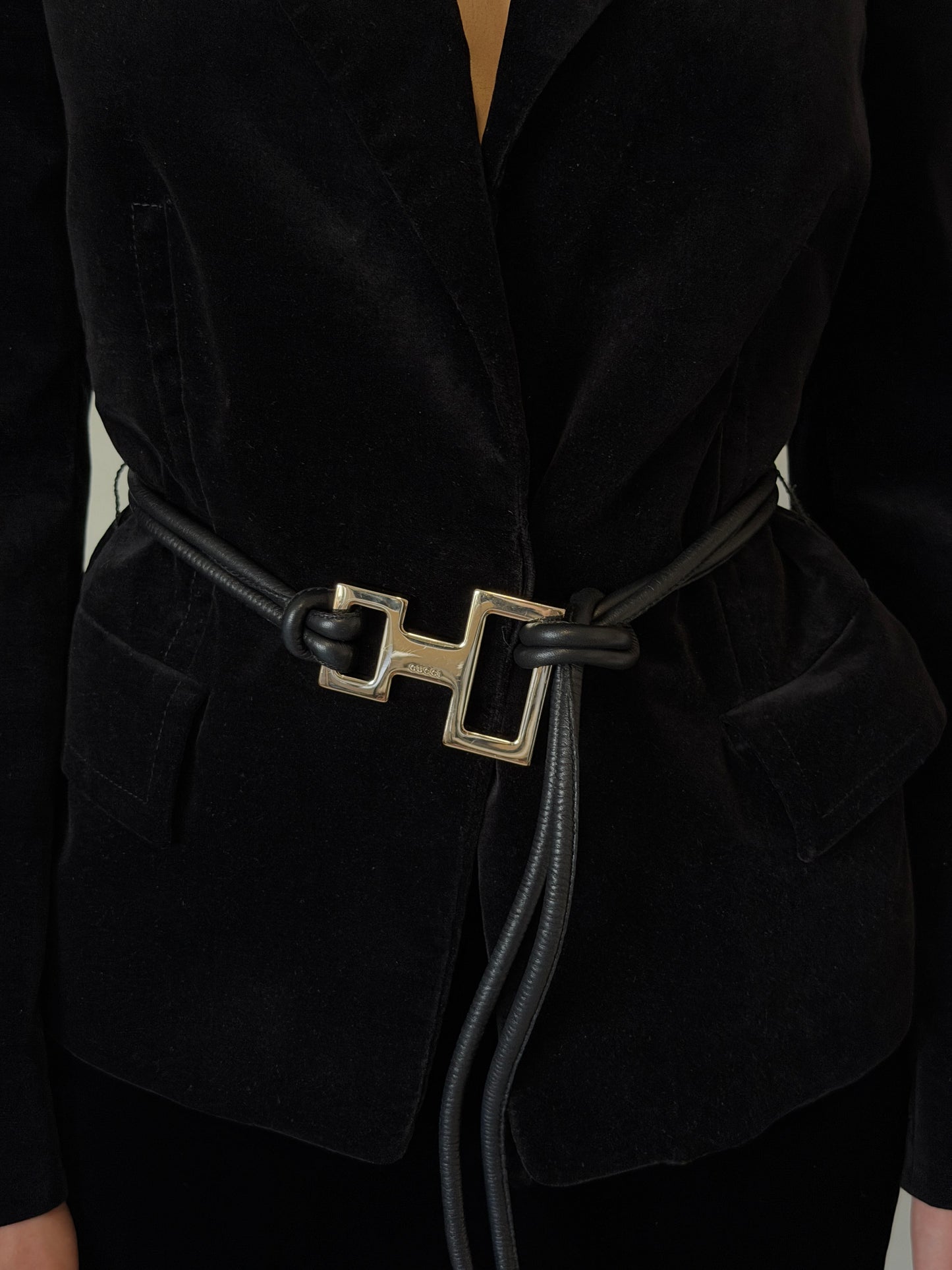 (rare) gucci fall 2004 leather strap velour jacket