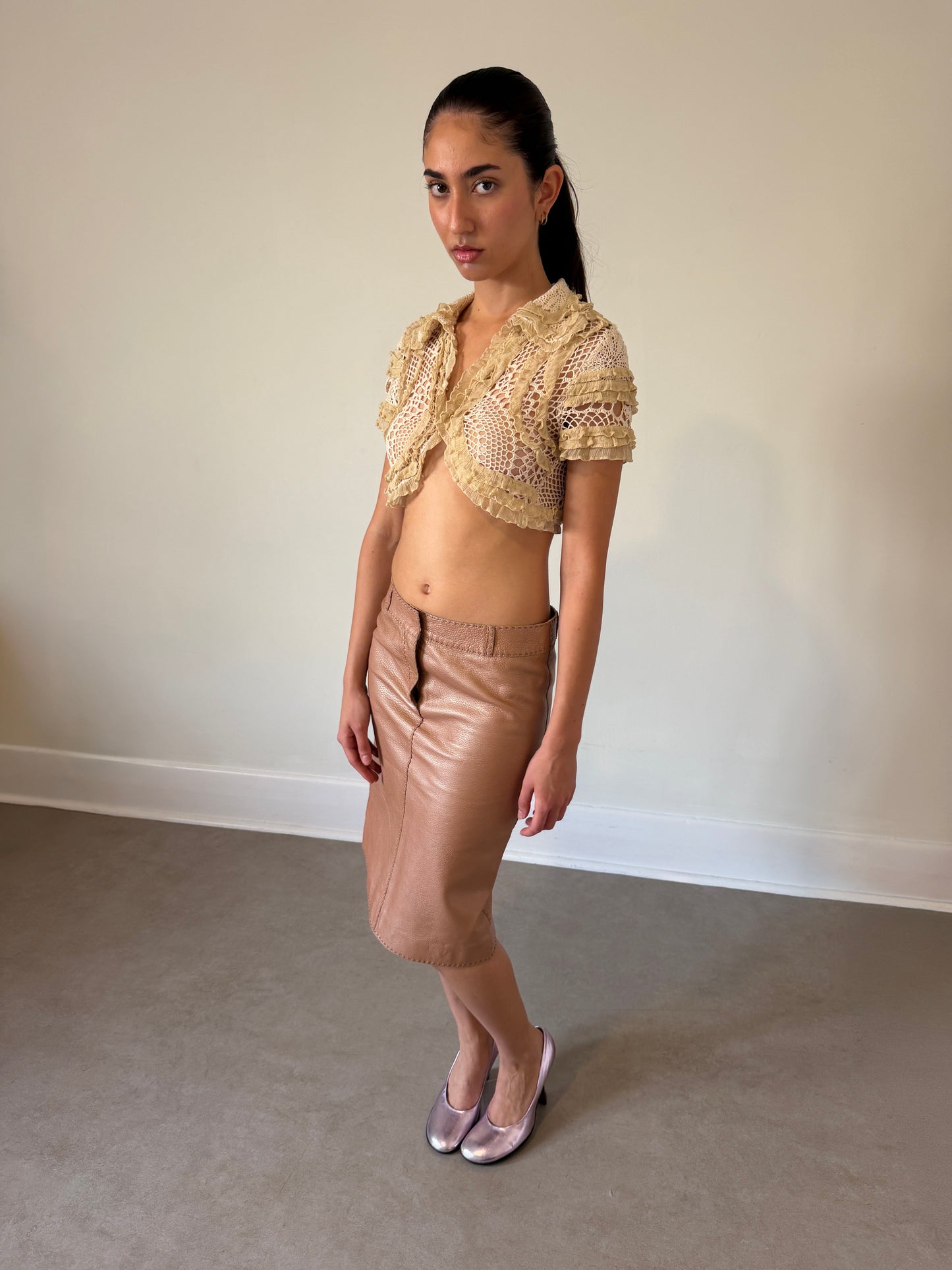 (permanent collection) fendi fall 2003 beige leather skirt