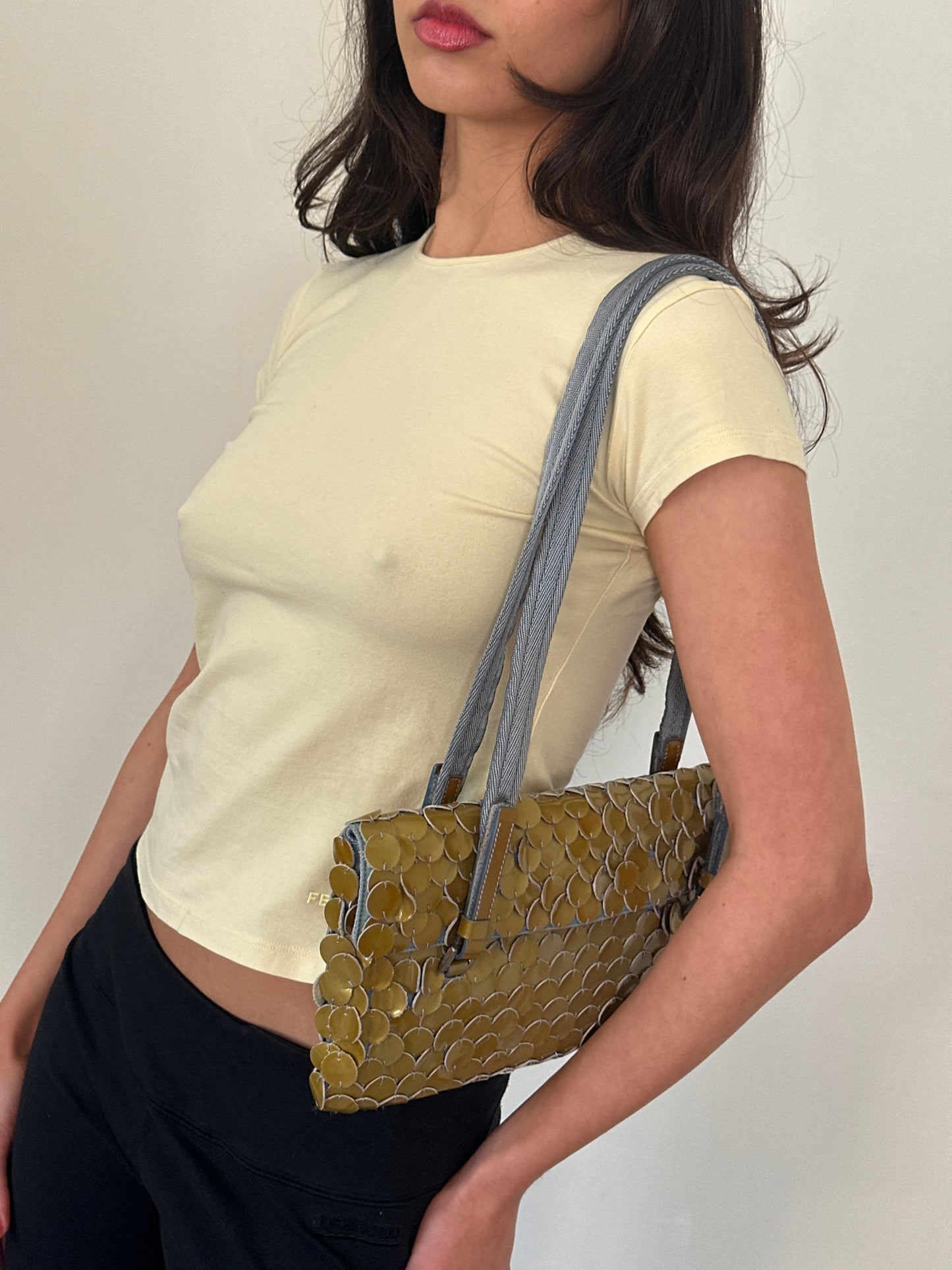 (rare) prada ss 2000 gold disc bag