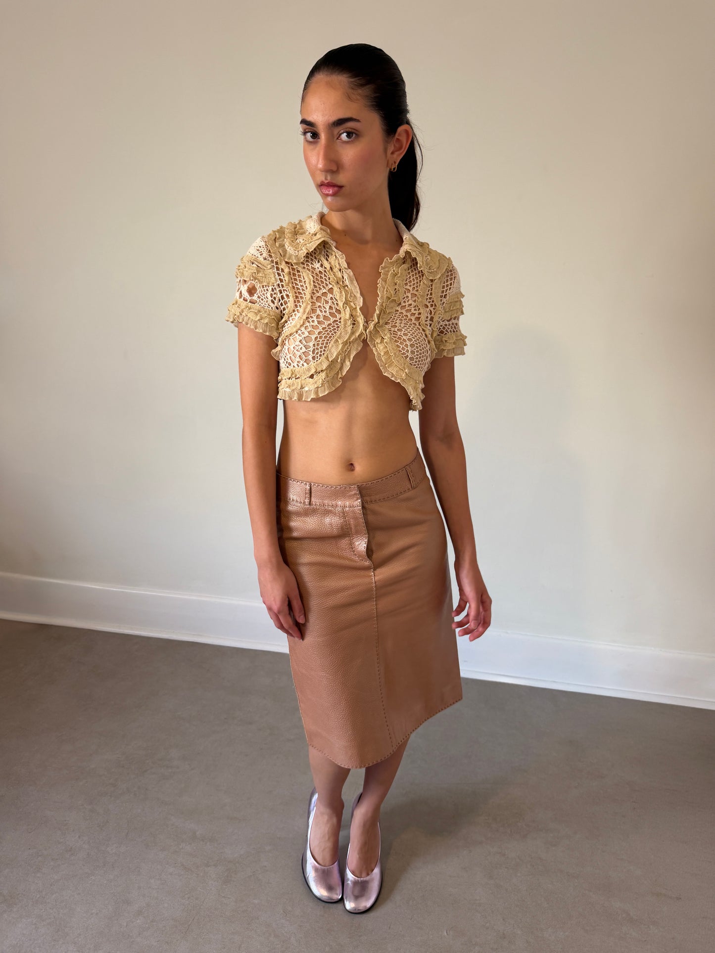 (permanent collection) fendi fall 2003 beige leather skirt