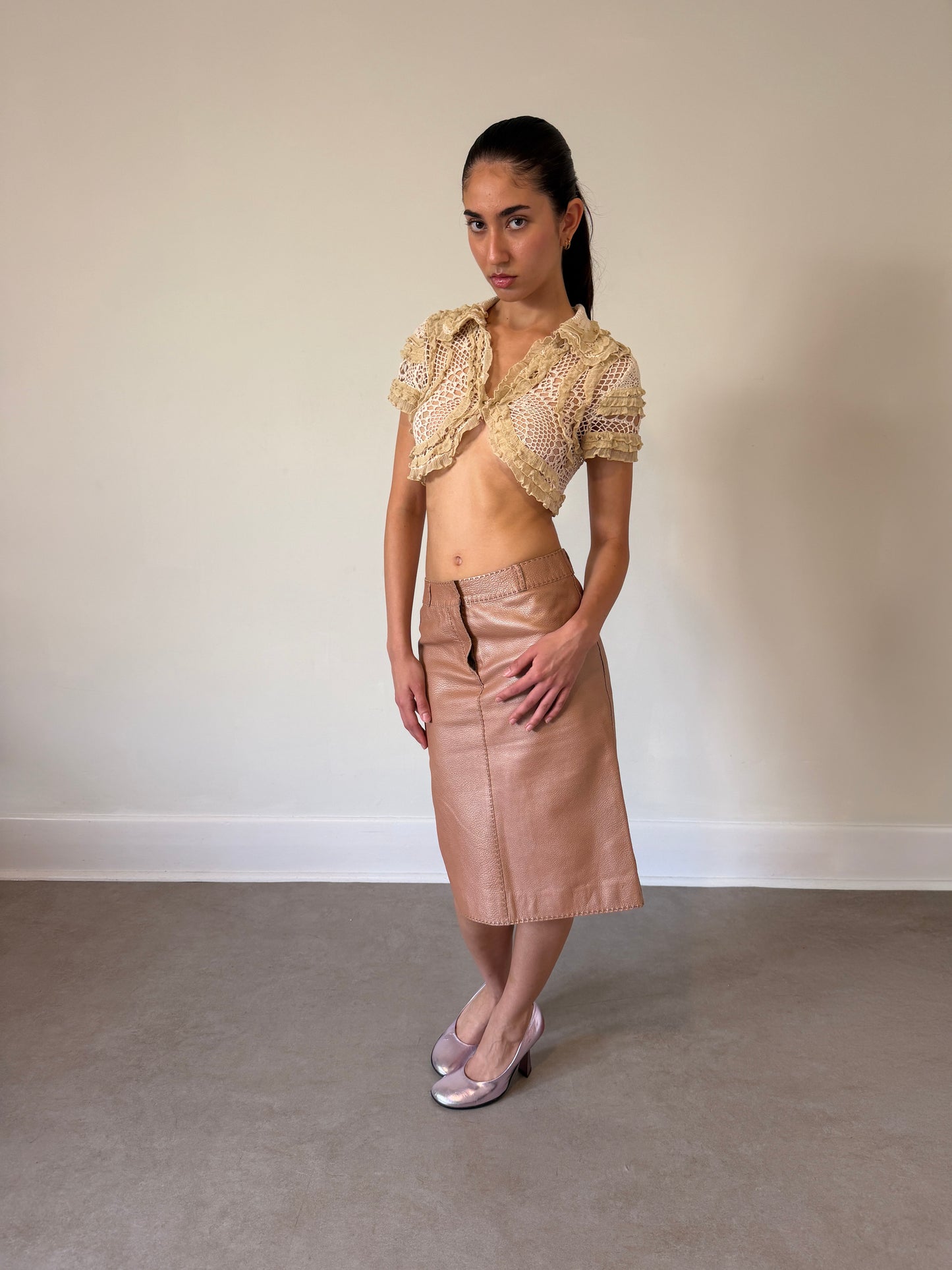 (permanent collection) fendi fall 2003 beige leather skirt