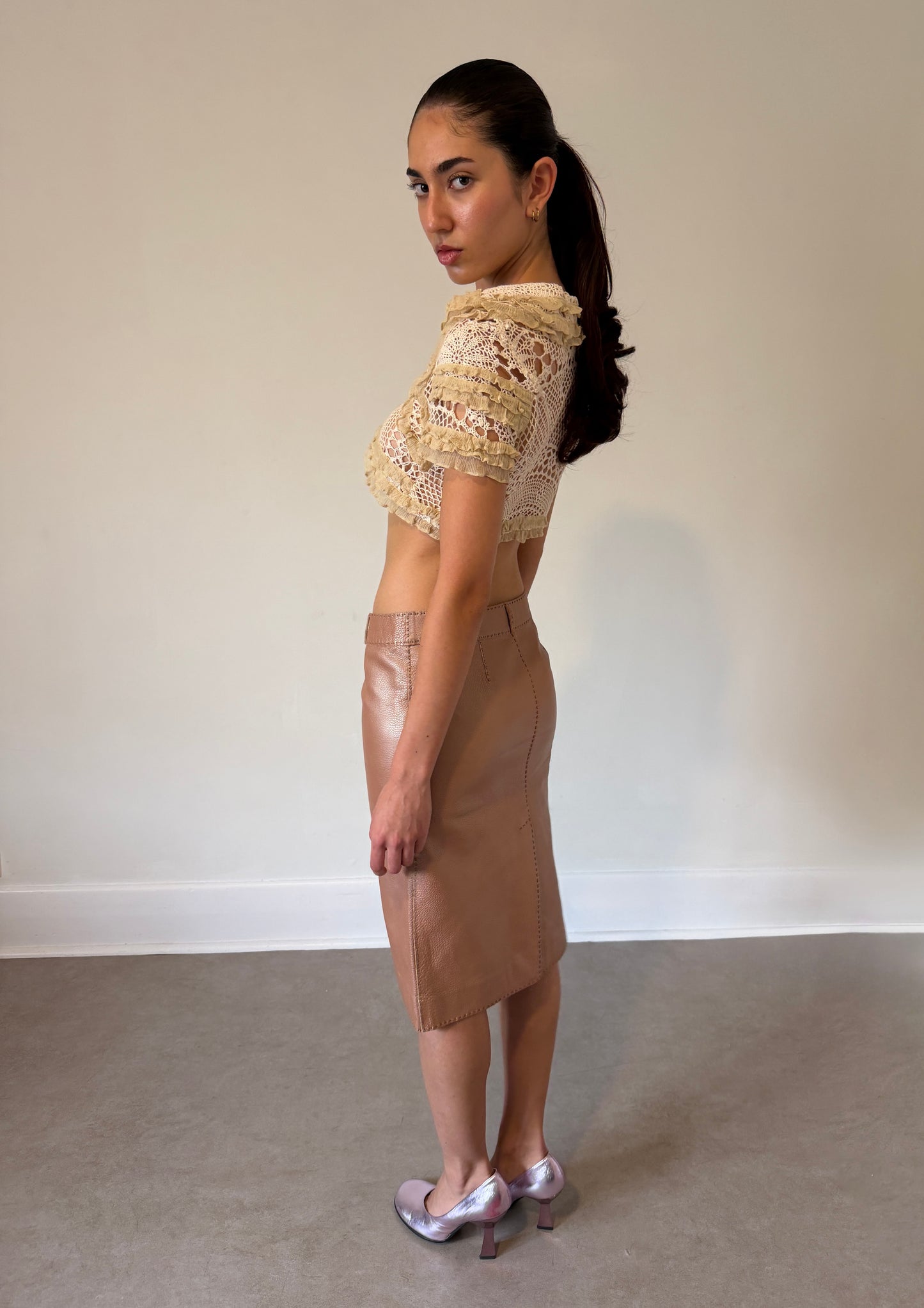 (permanent collection) fendi fall 2003 beige leather skirt