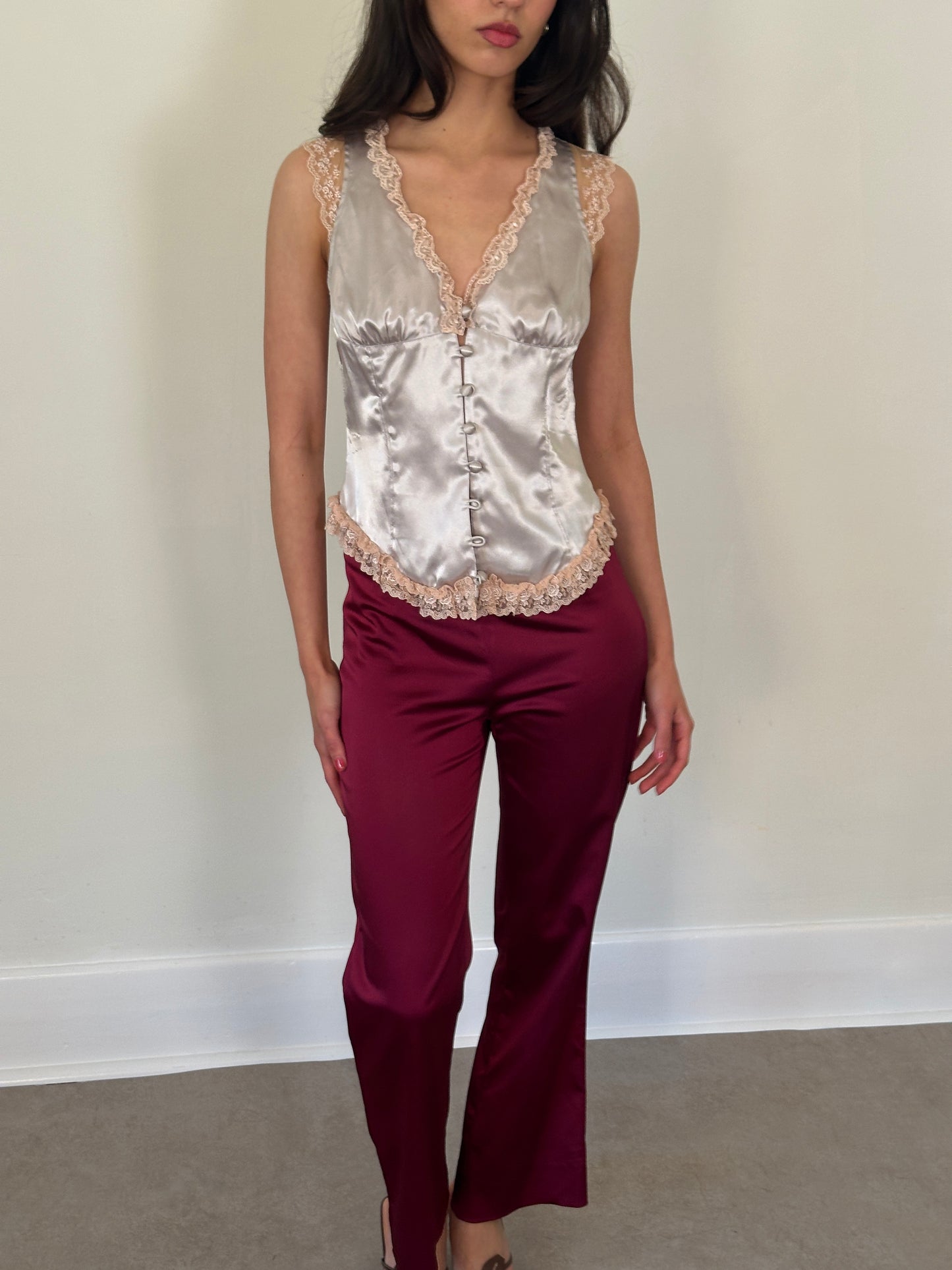 2000s italian satin trousers in wine