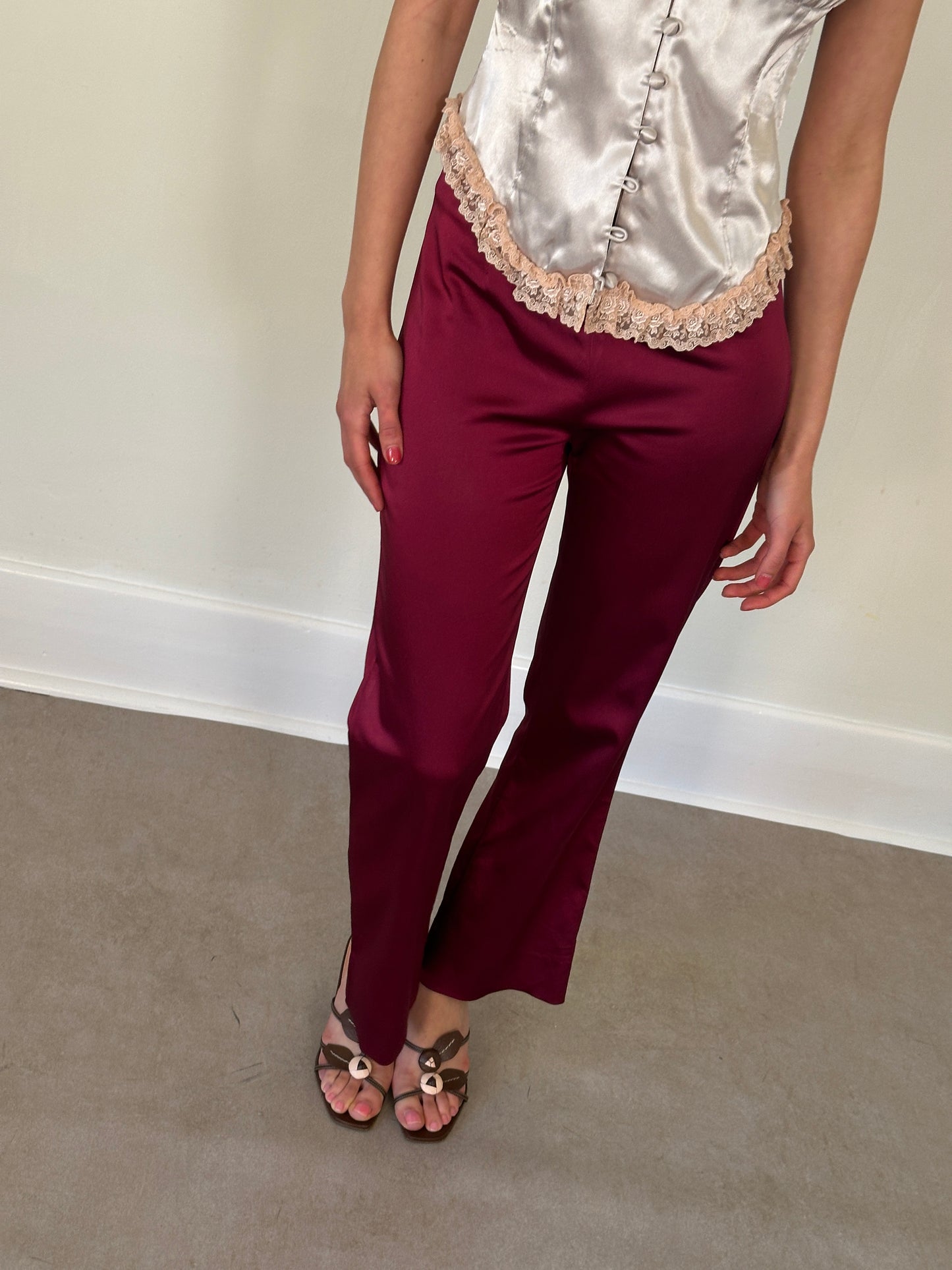 2000s italian satin trousers in wine