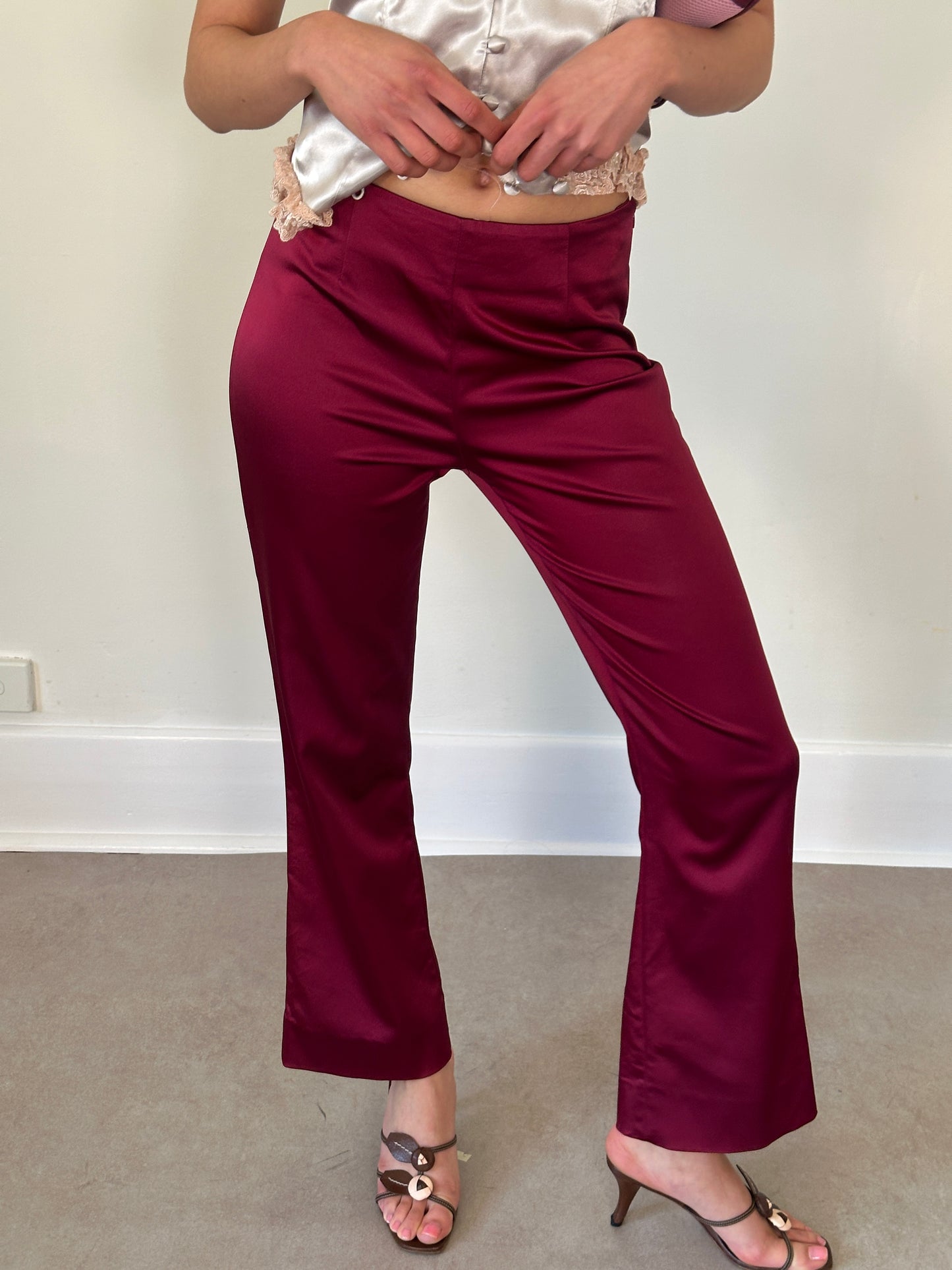 2000s italian satin trousers in wine