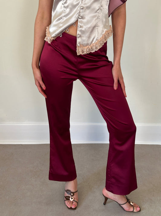 2000s italian satin trousers in wine