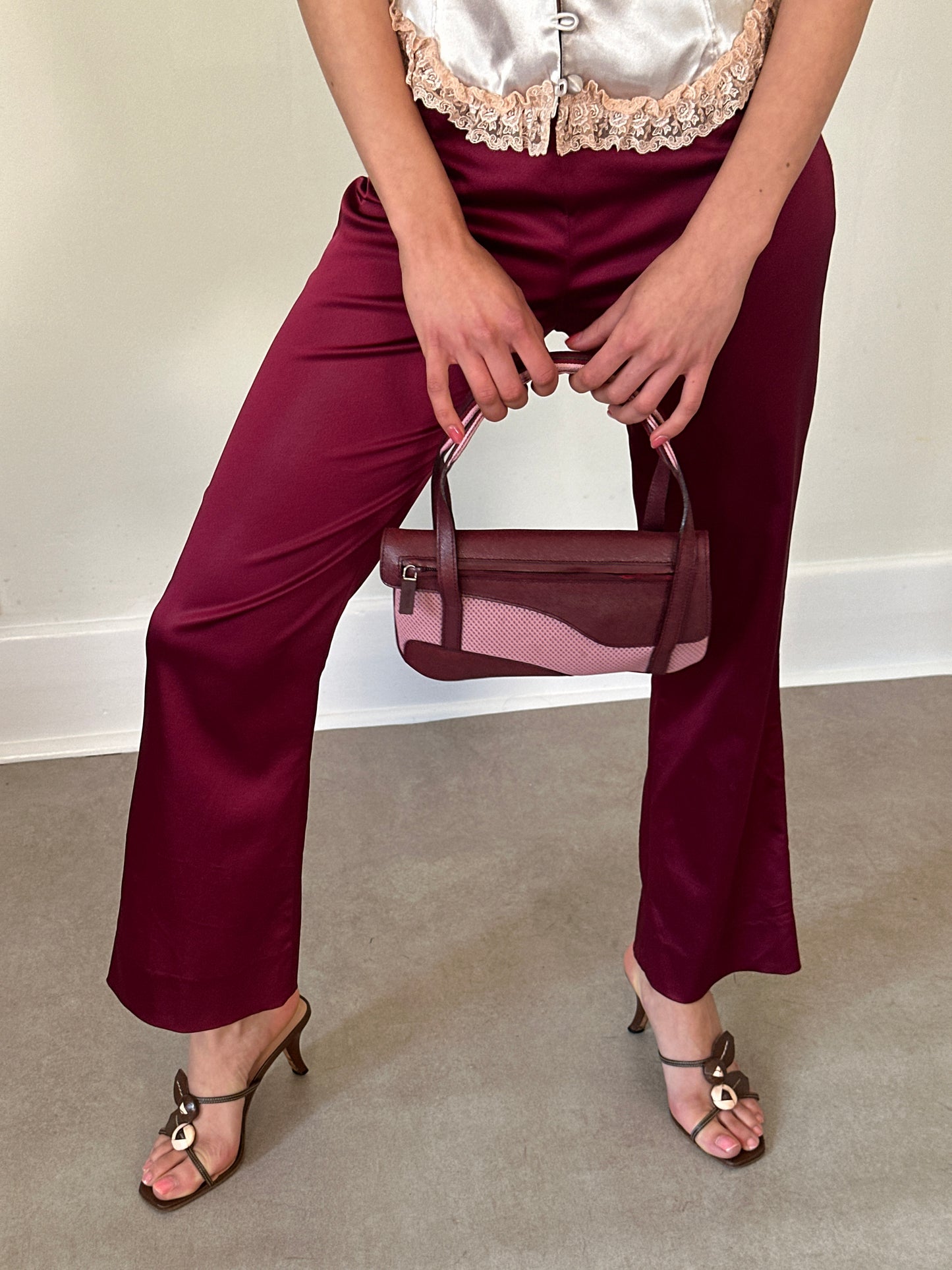 2000s italian satin trousers in wine