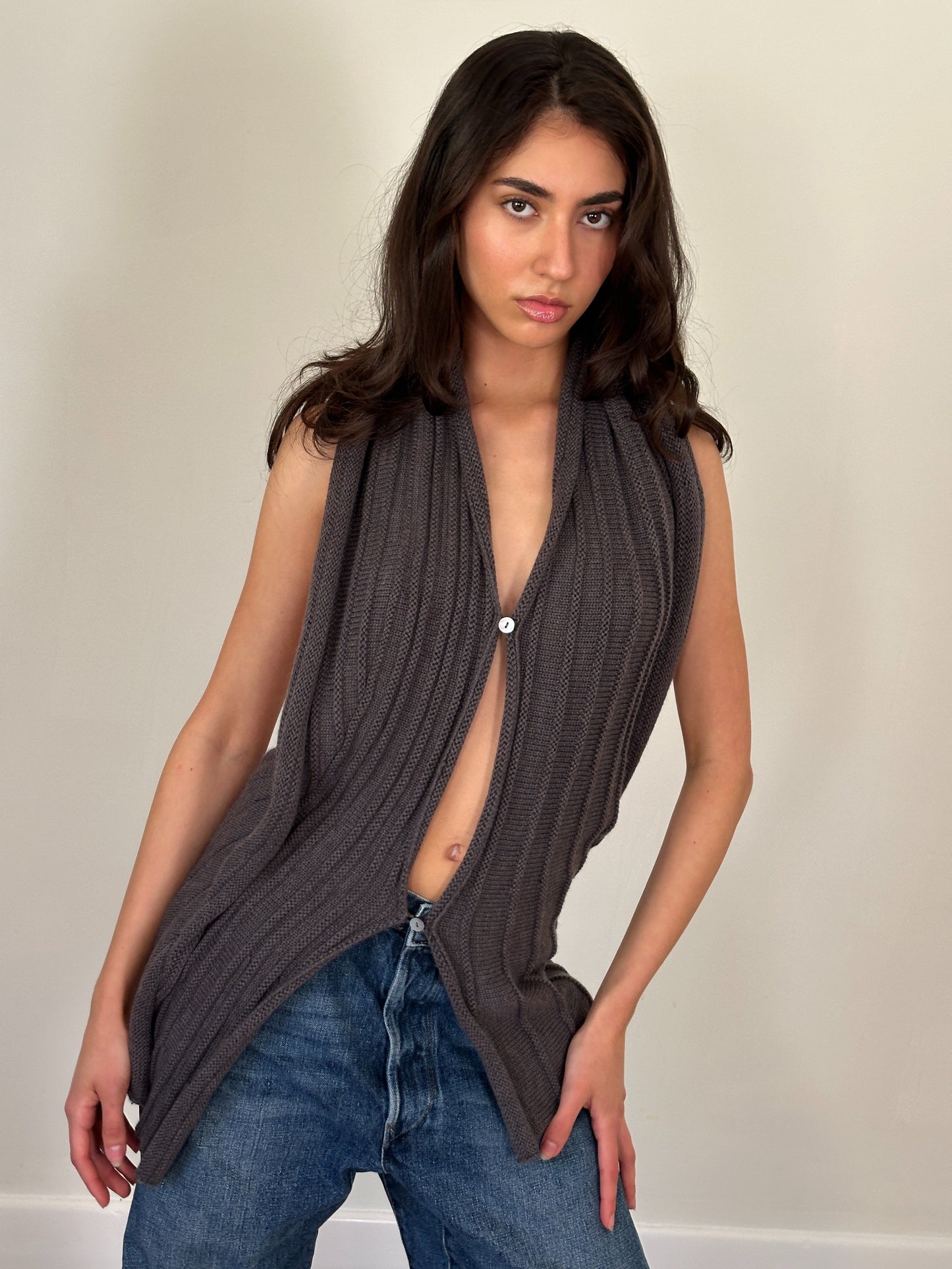 maison margiela grey open knit vest