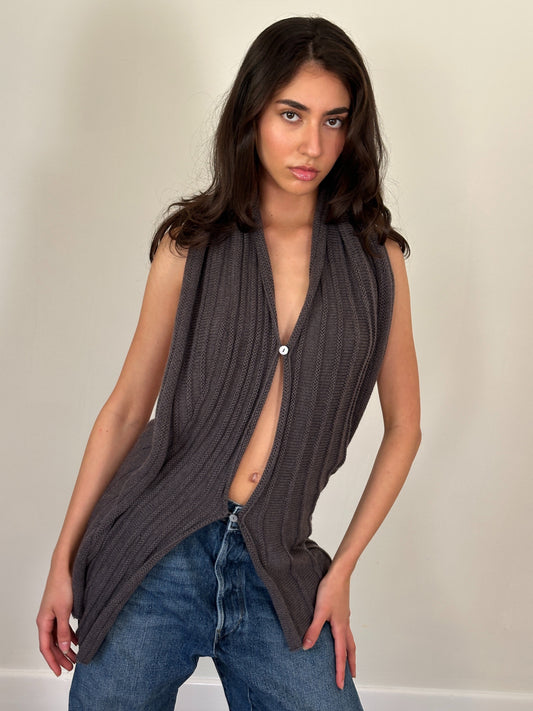 maison margiela grey open knit vest