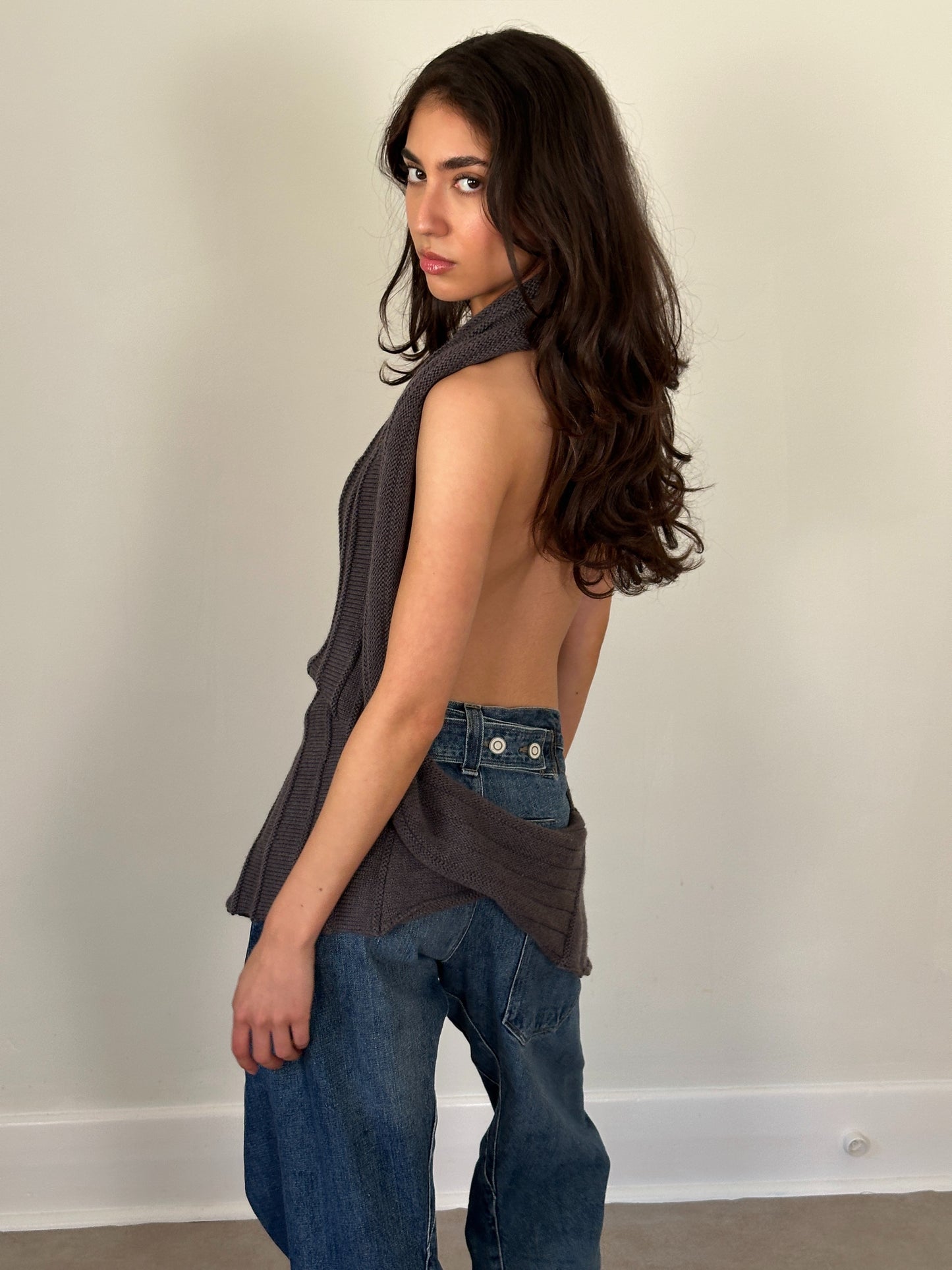 maison margiela grey open knit vest