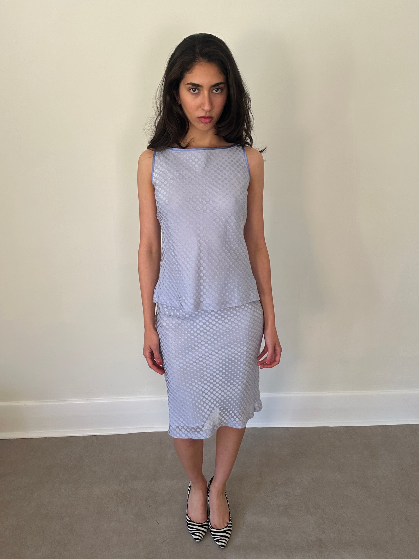 2000s '4°c' blue-gray polka dot two-piece set