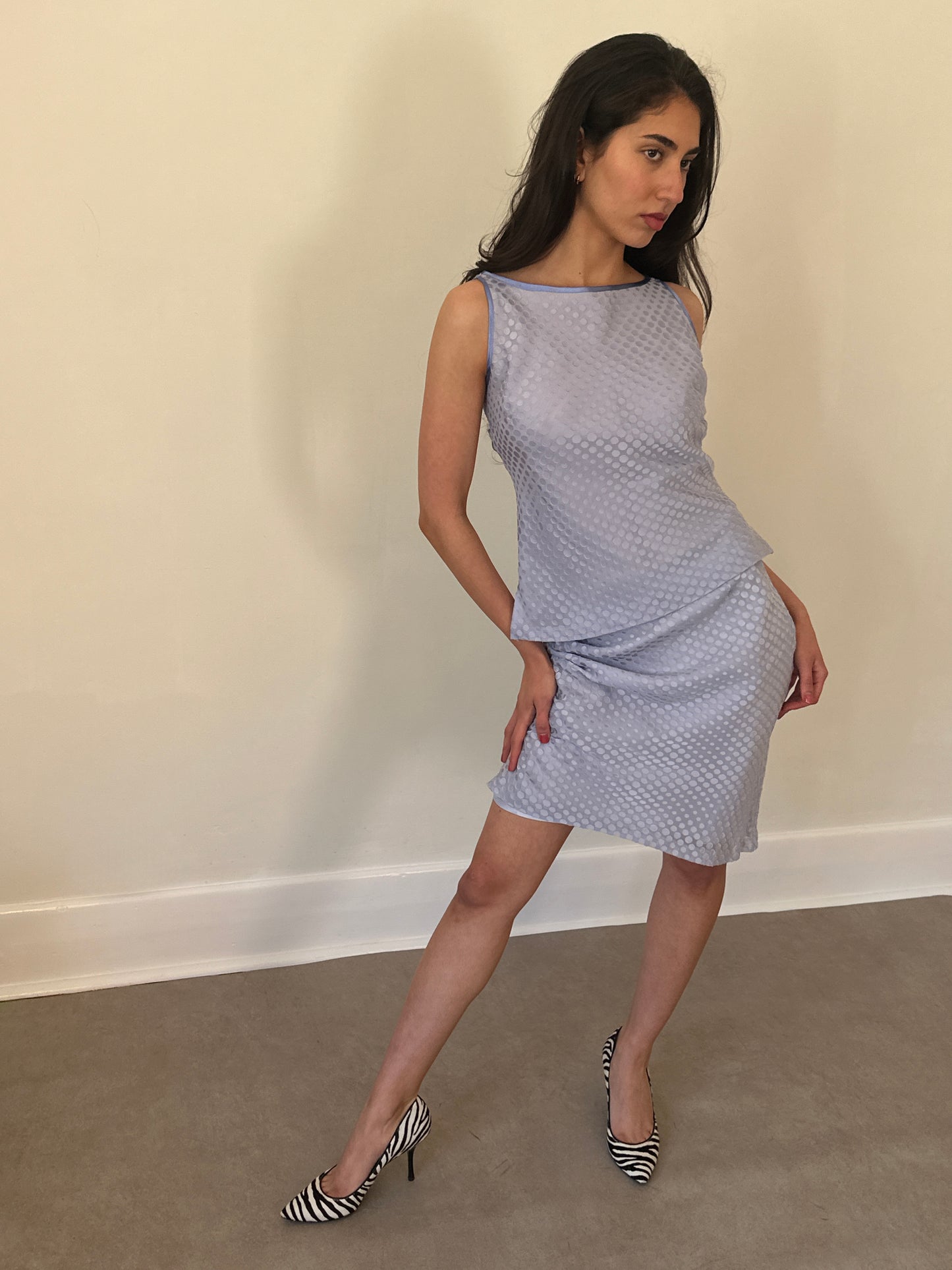2000s '4°c' blue-gray polka dot two-piece set