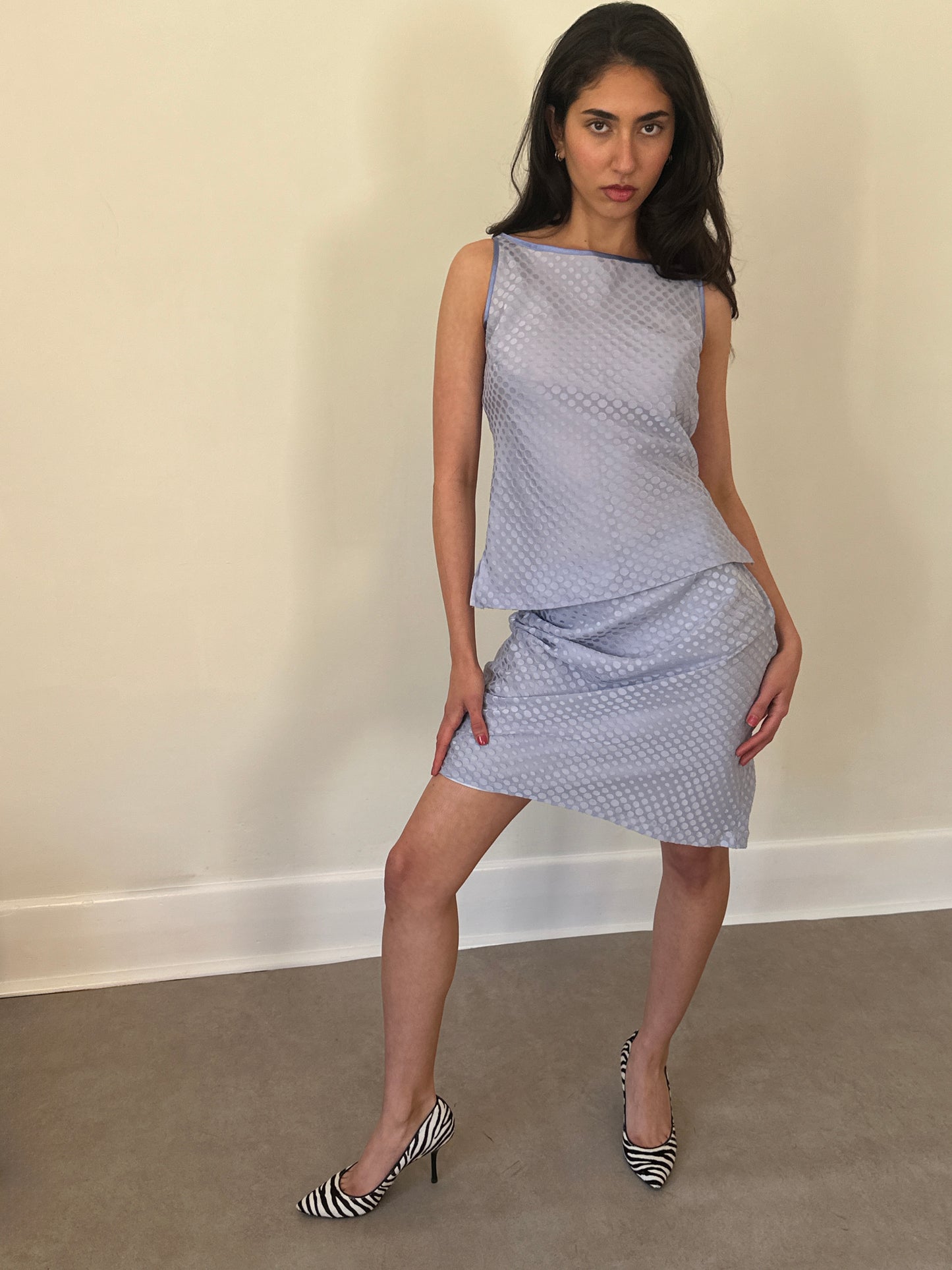 2000s '4°c' blue-gray polka dot two-piece set