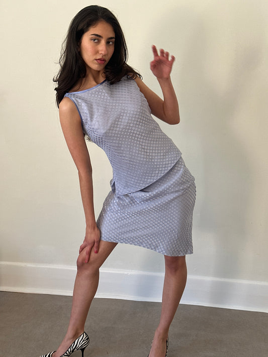 2000s '4°c' blue-gray polka dot two-piece set