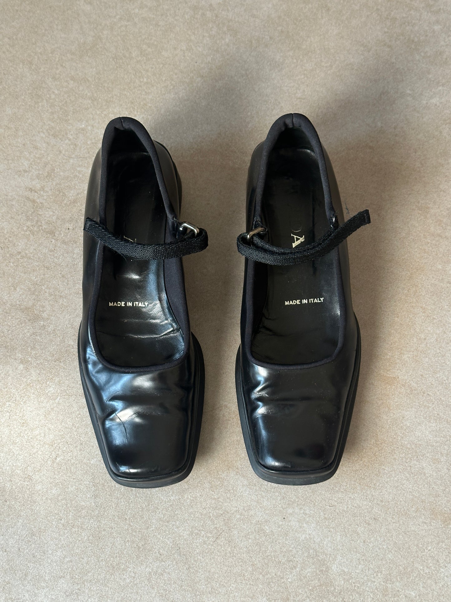 (early 2000s) prada black square toe mary janes