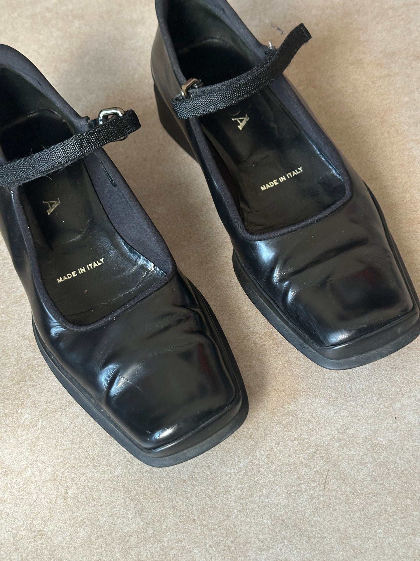 (early 2000s) prada black square toe mary janes