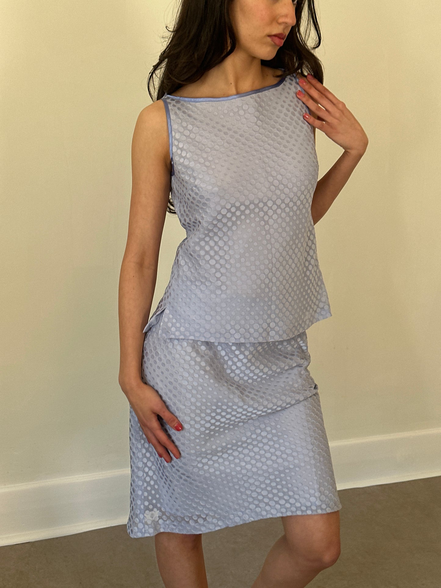 2000s '4°c' blue-gray polka dot two-piece set