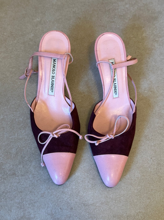 (early 2000s) manolo blahnik blush pink and wine red slingback heels