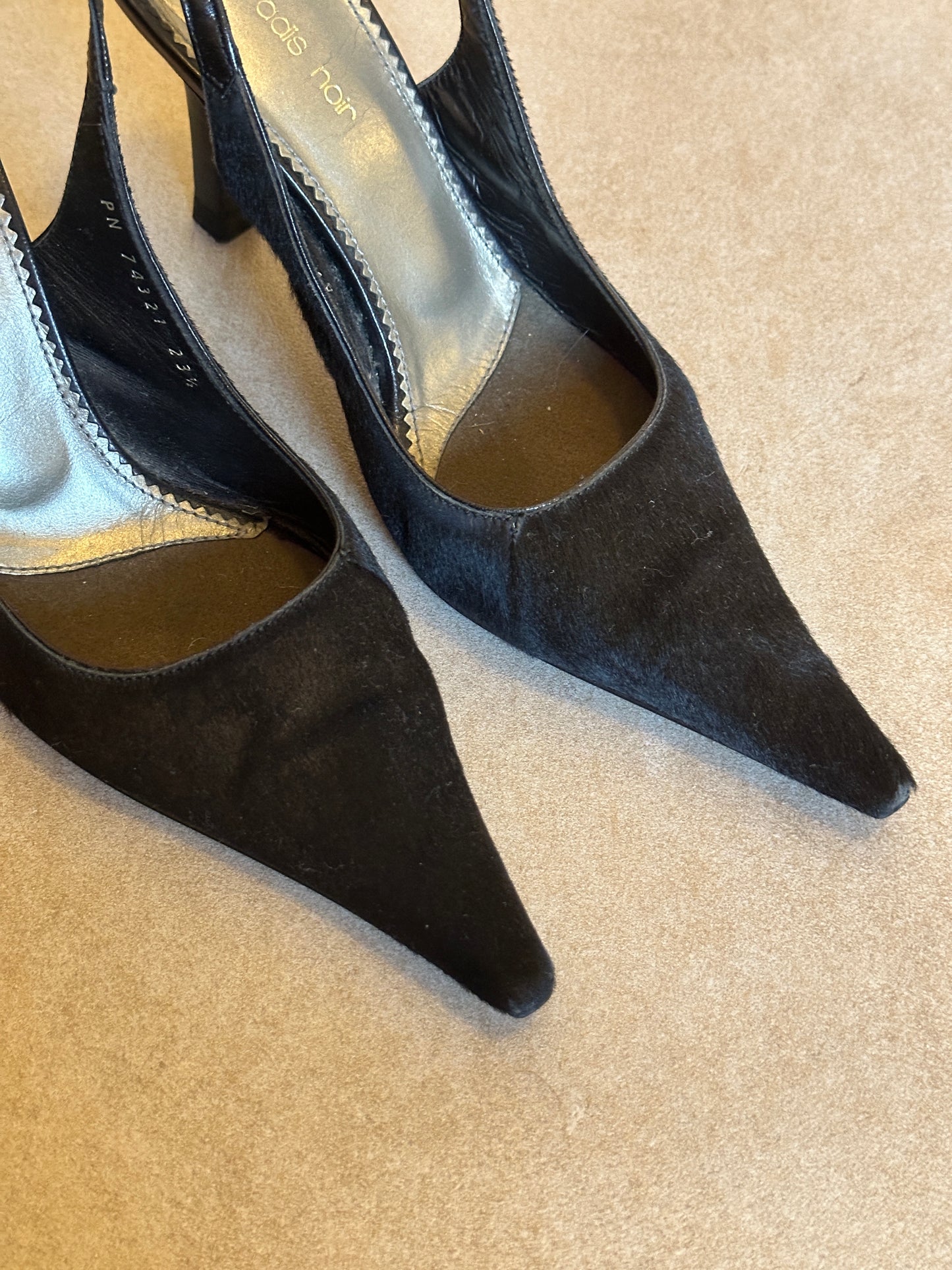 vintage genuine fur slingback heels