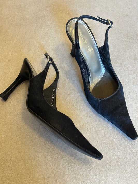 vintage genuine fur slingback heels