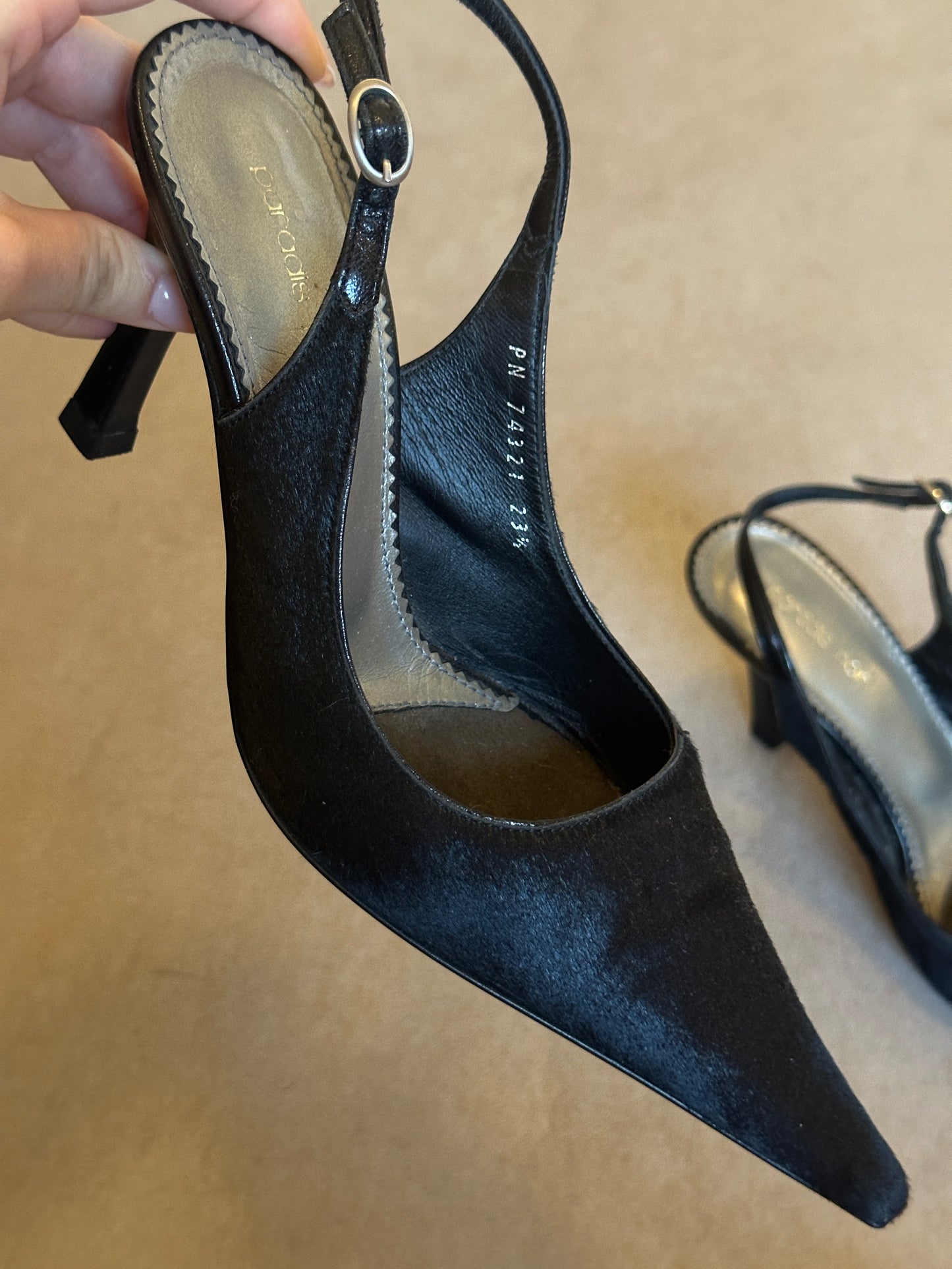 vintage genuine fur slingback heels