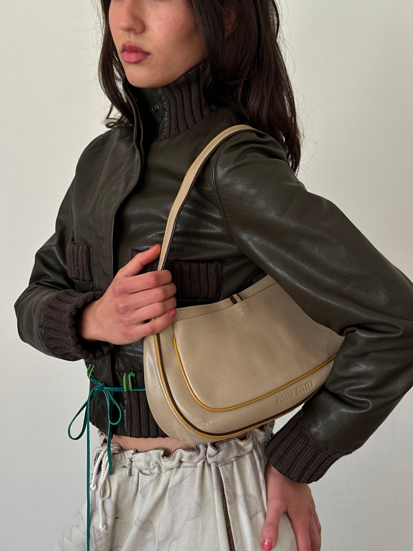 miu miu ss 1999 beige leather shoulder bag