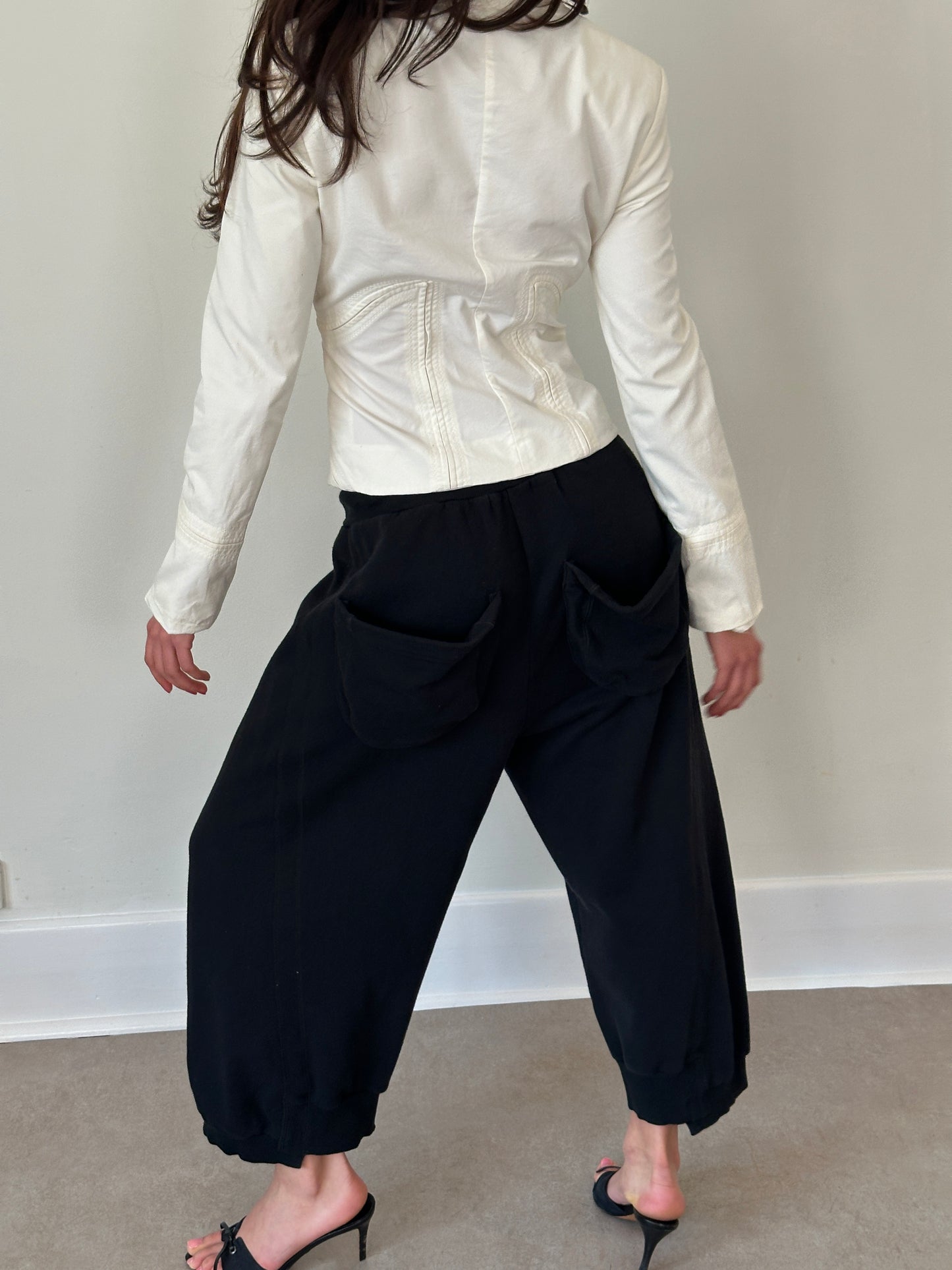 y’s by yohji yamamoto black sweatpants with ribbed hem