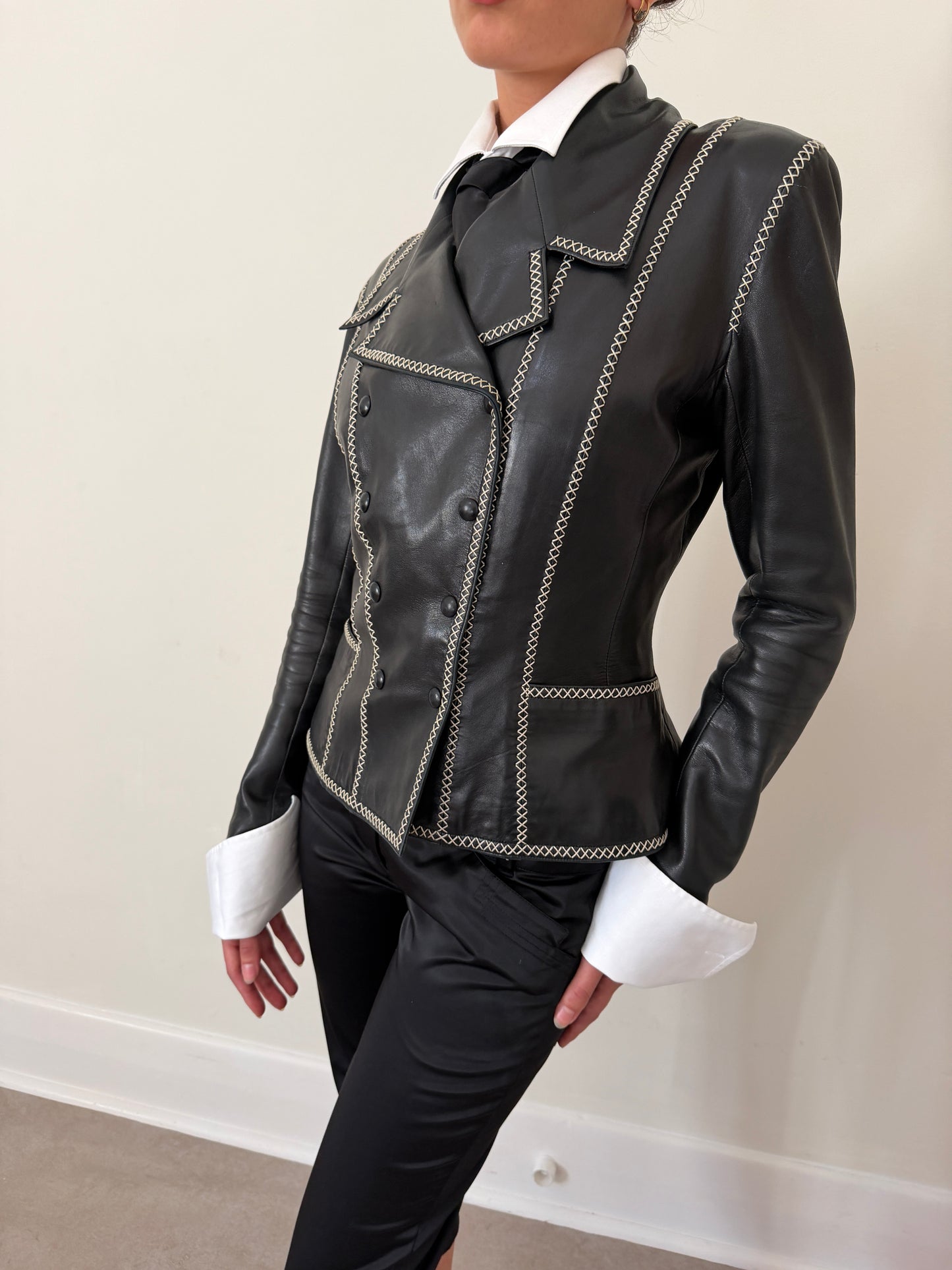 (rare) karl lagerfeld fall winter 1992 runway whipstitch leather jacket