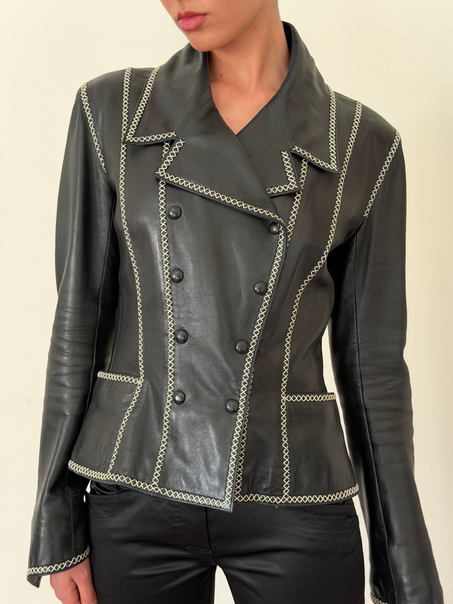 (rare) karl lagerfeld fall winter 1992 runway whipstitch leather jacket