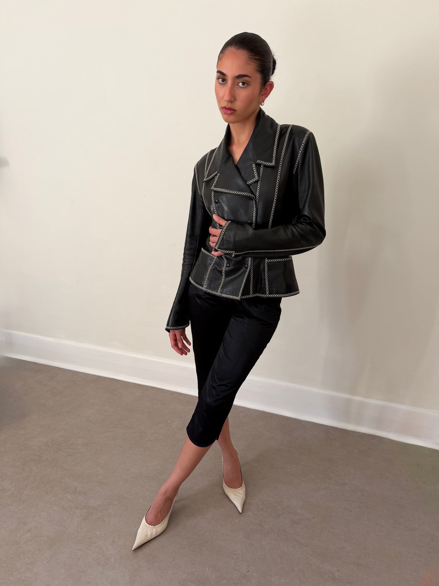 (rare) karl lagerfeld fall winter 1992 runway whipstitch leather jacket