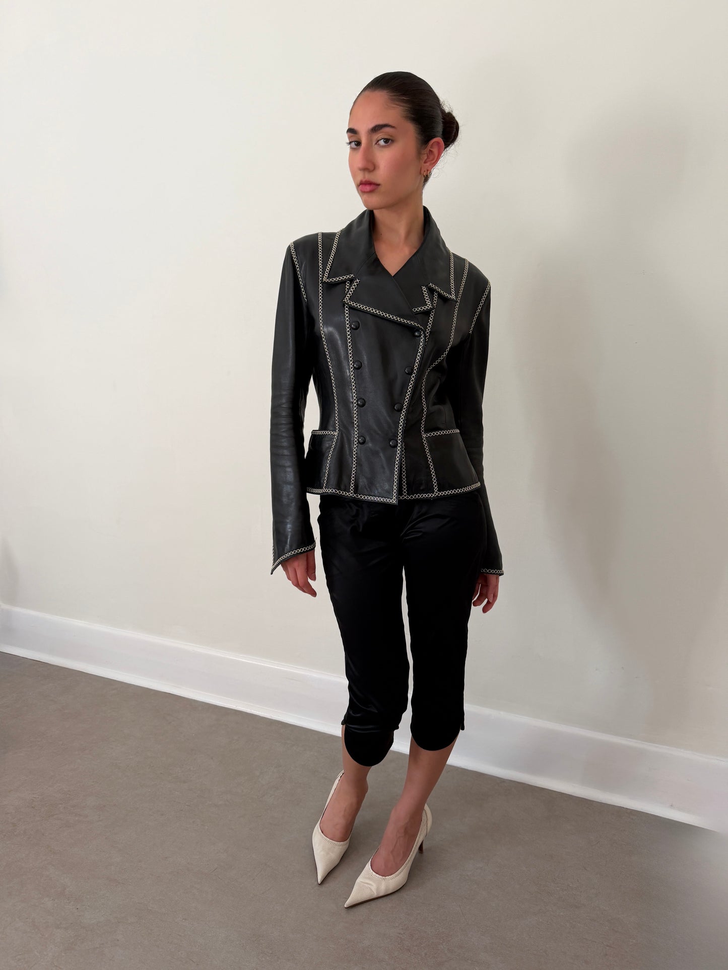 (rare) karl lagerfeld fall winter 1992 runway whipstitch leather jacket