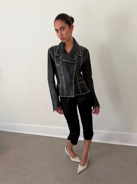 (permanent collection) karl lagerfeld fall winter 1992 runway whipstitch leather jacket