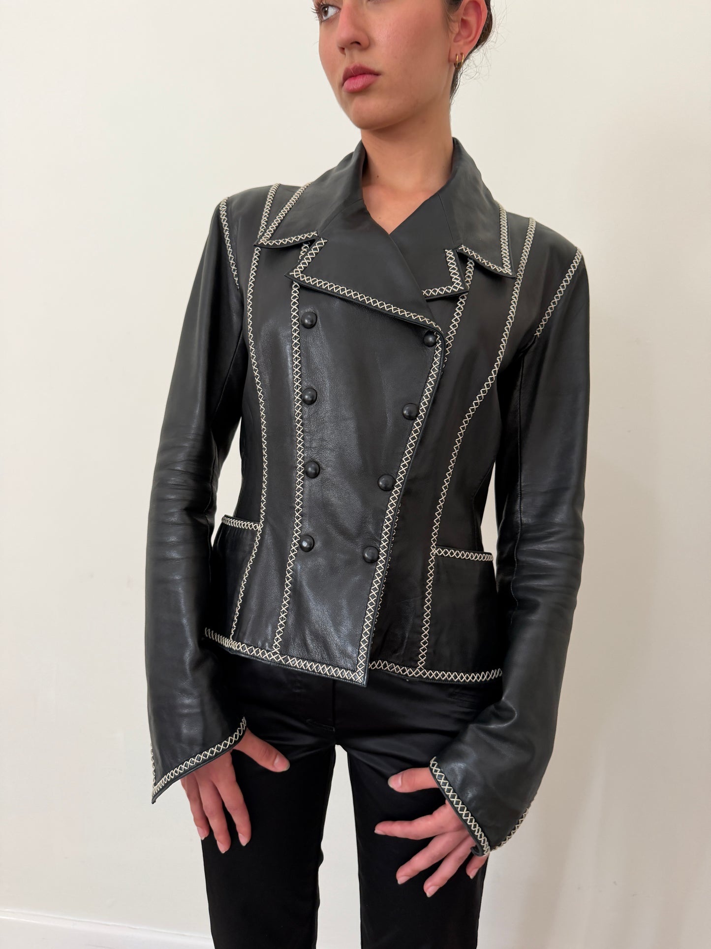 (rare) karl lagerfeld fall winter 1992 runway whipstitch leather jacket