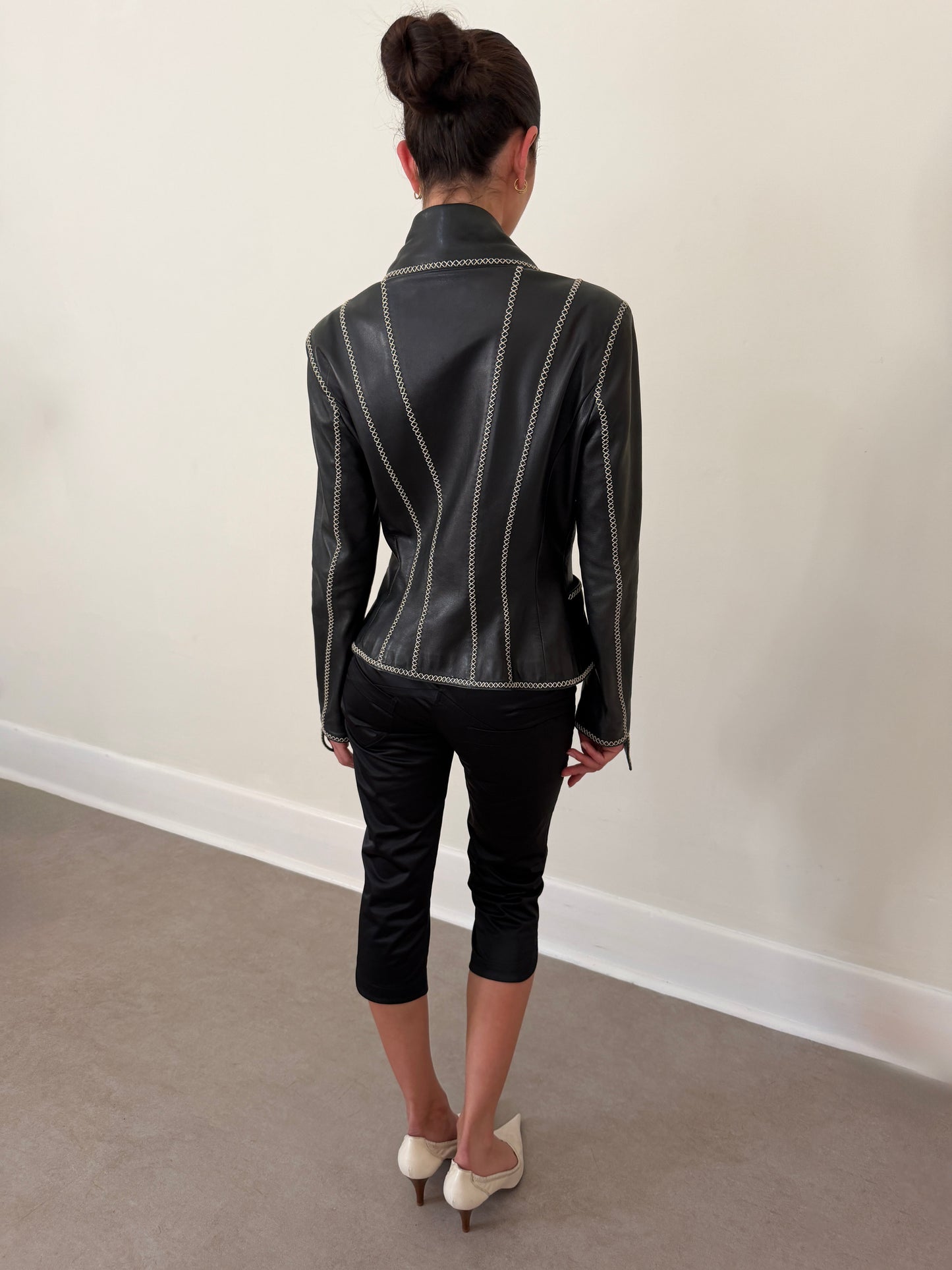 (rare) karl lagerfeld fall winter 1992 runway whipstitch leather jacket